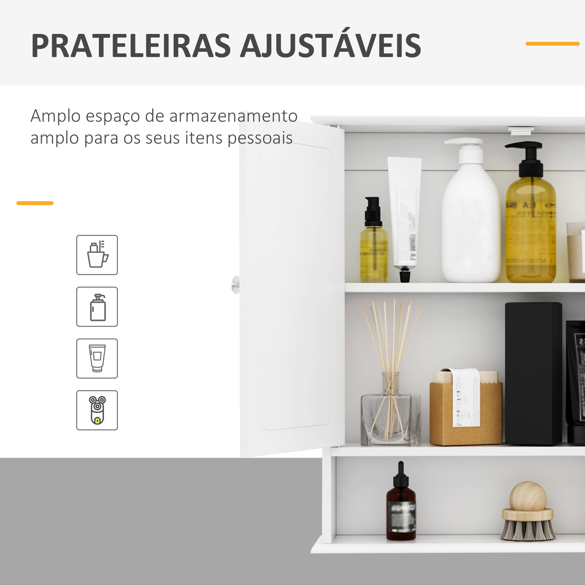 Armário de Parede com 3 Níveis de Armazenamento - Blanco 56x13x58cm