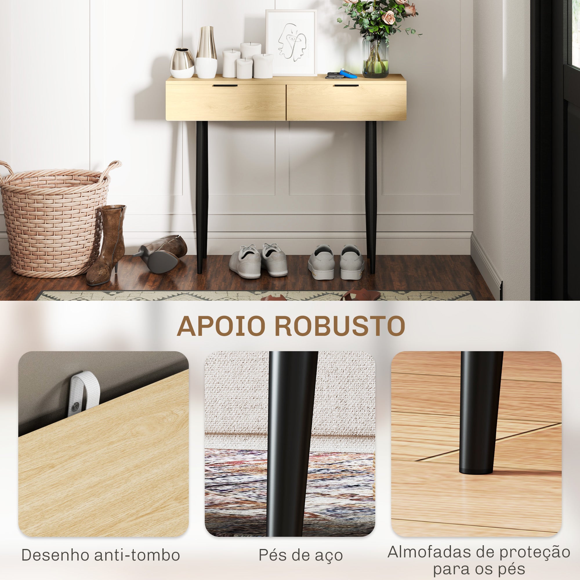 Mesa Consola Móvel para Entrada 100x30x80,5 cm - Carvalho e Preto