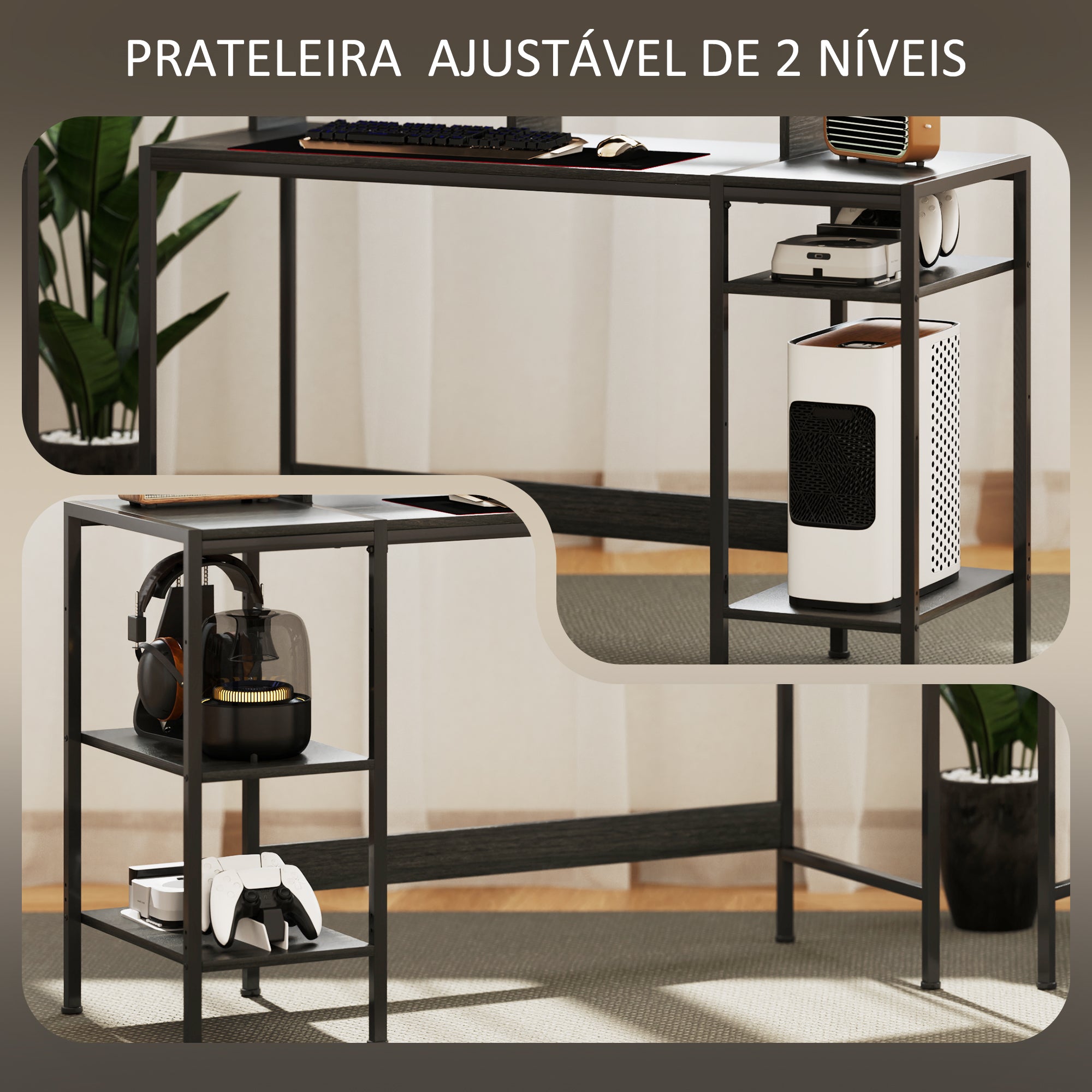 Secretária Moderna 120x48x85,5 cm - Madeira Acinzentada e Preto