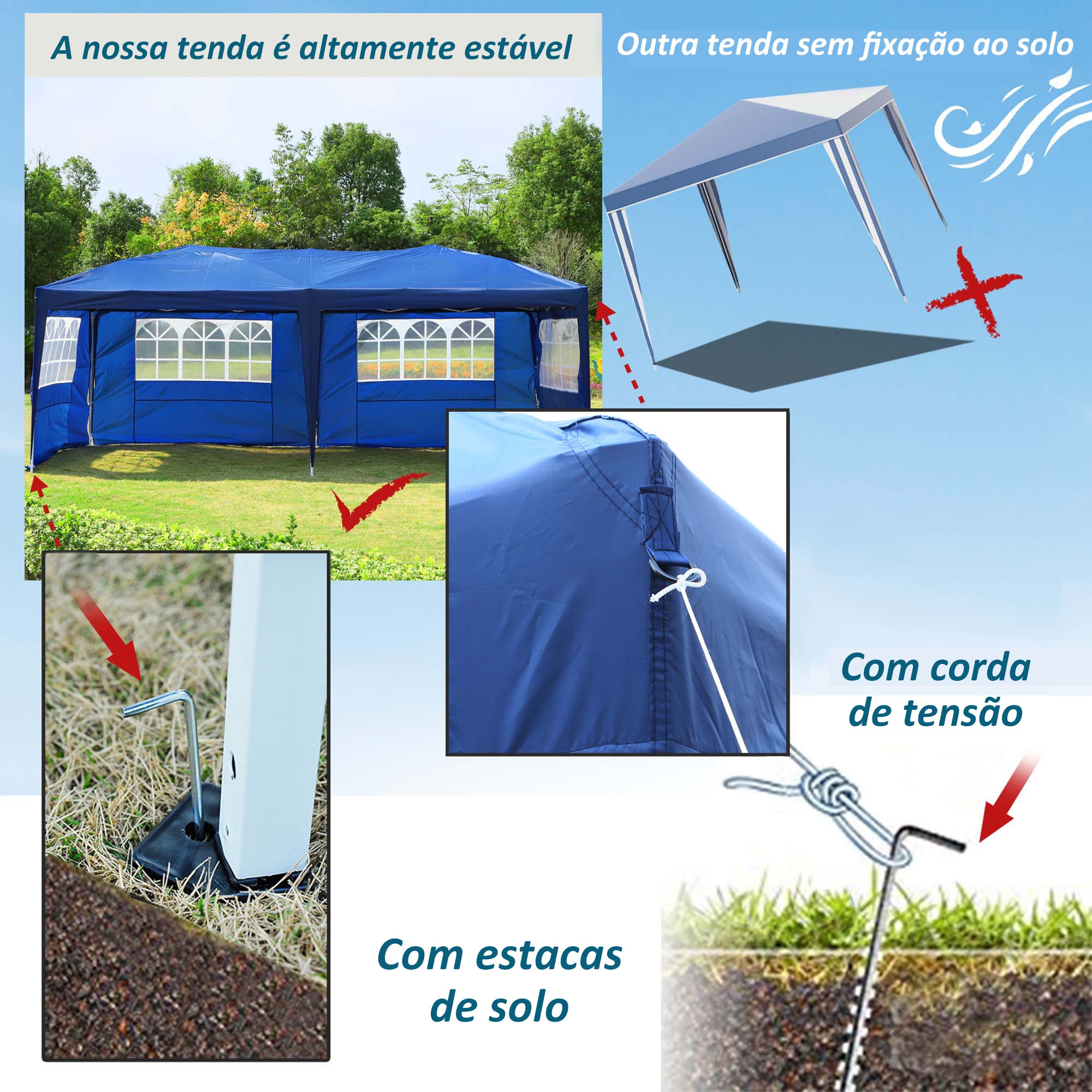 Tenda para Festas Azul 591x297x255 cm com 4 Paredes Laterais