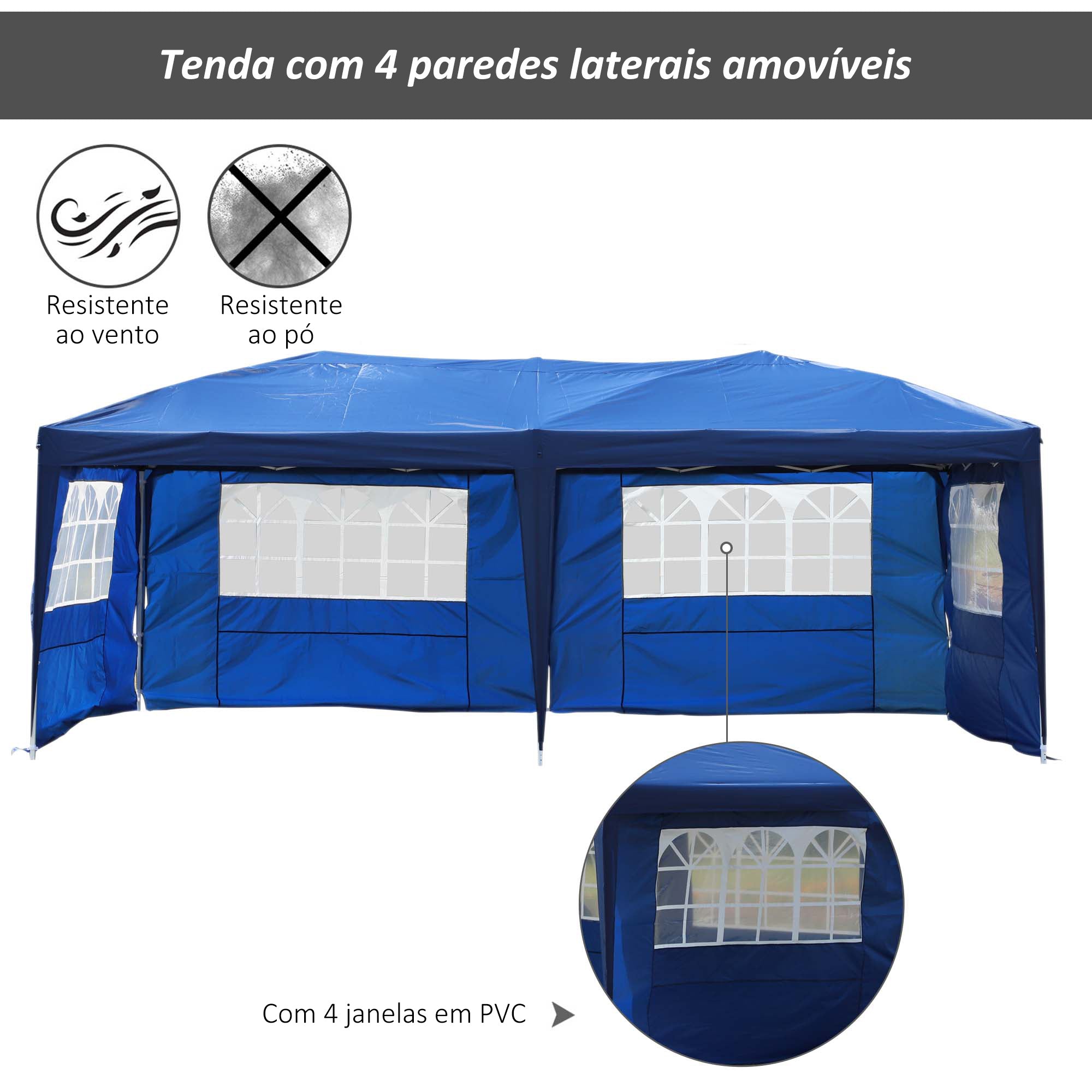 Tenda para Festas Azul 591x297x255 cm com 4 Paredes Laterais