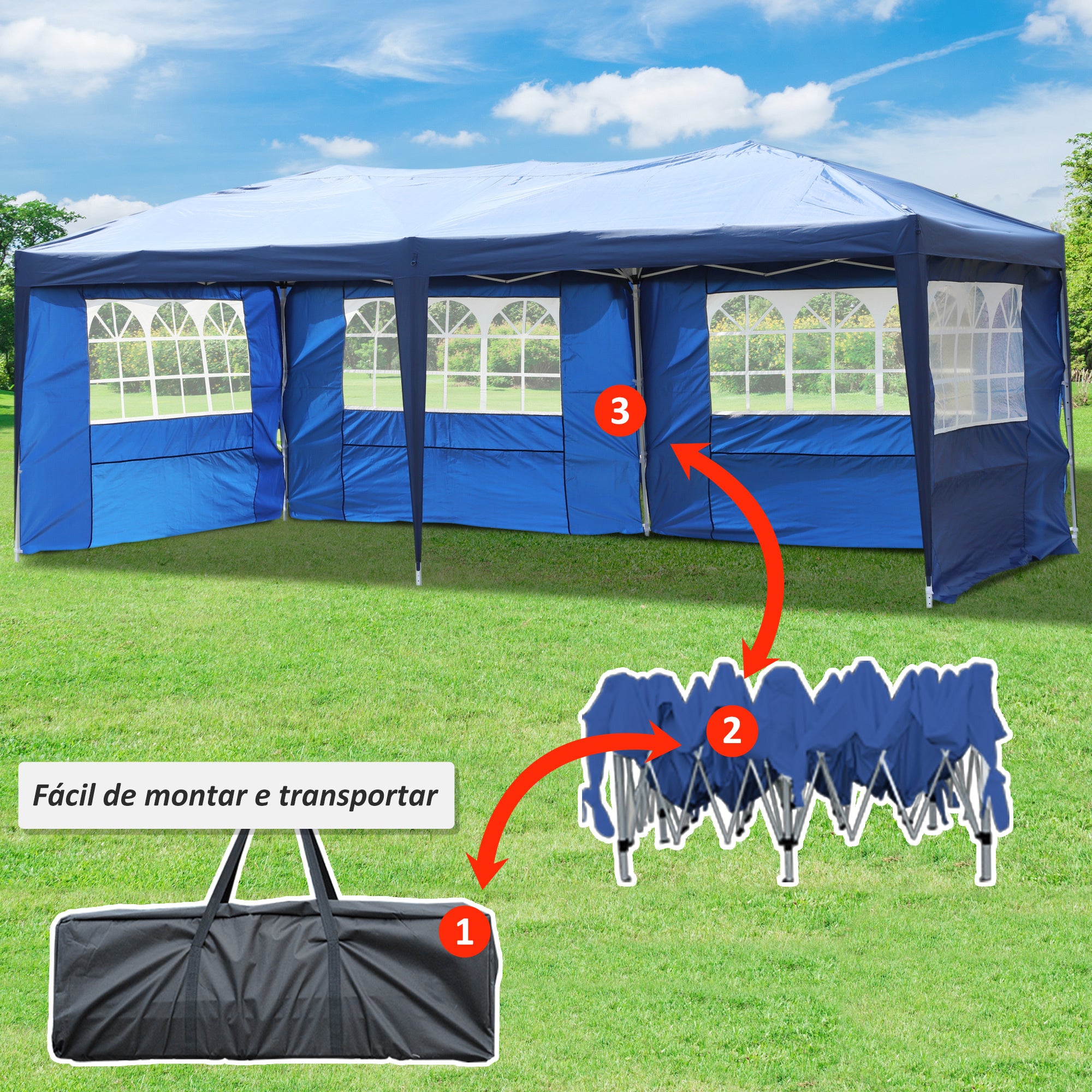 Tenda para Festas Azul 591x297x255 cm com 4 Paredes Laterais
