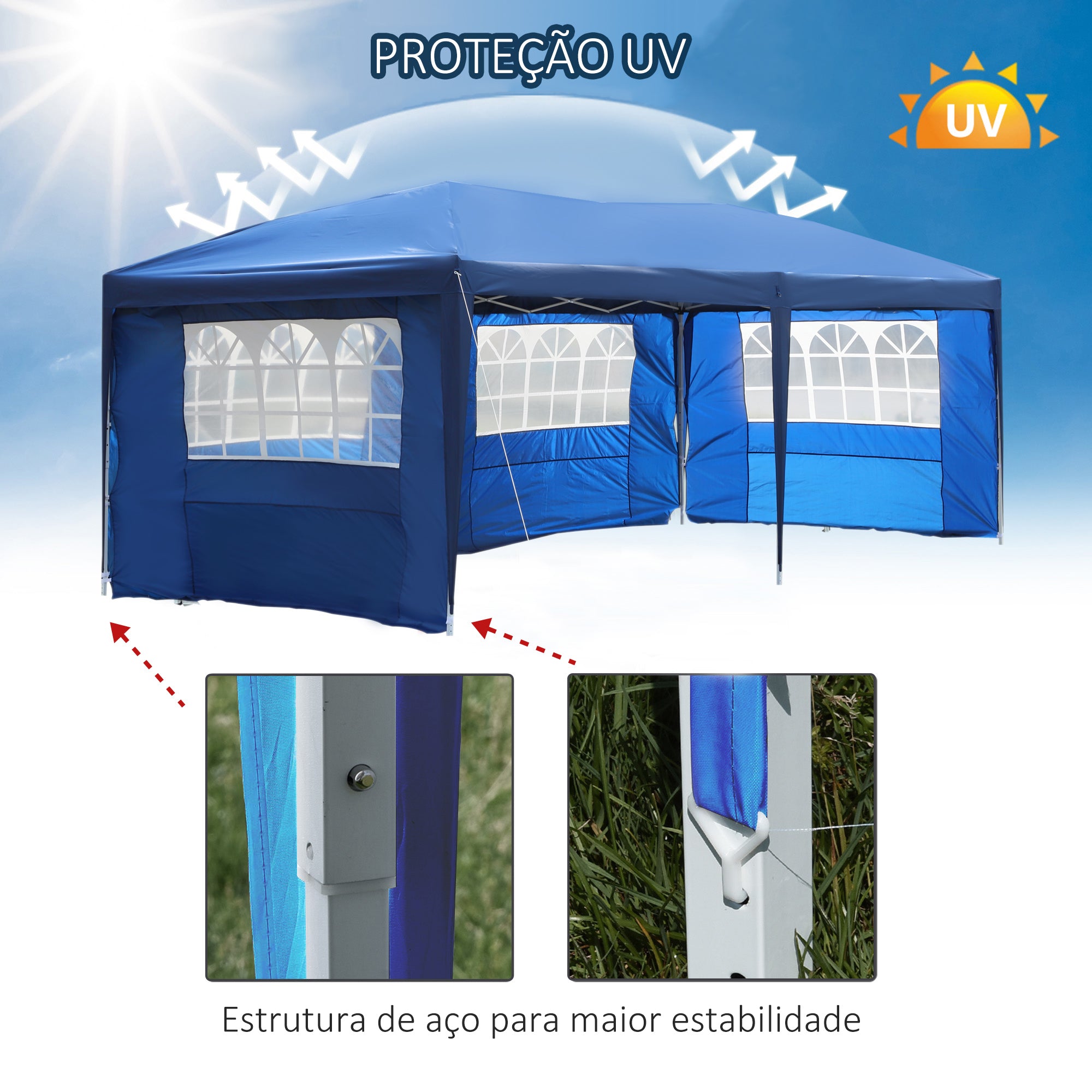 Tenda para Festas Azul 591x297x255 cm com 4 Paredes Laterais