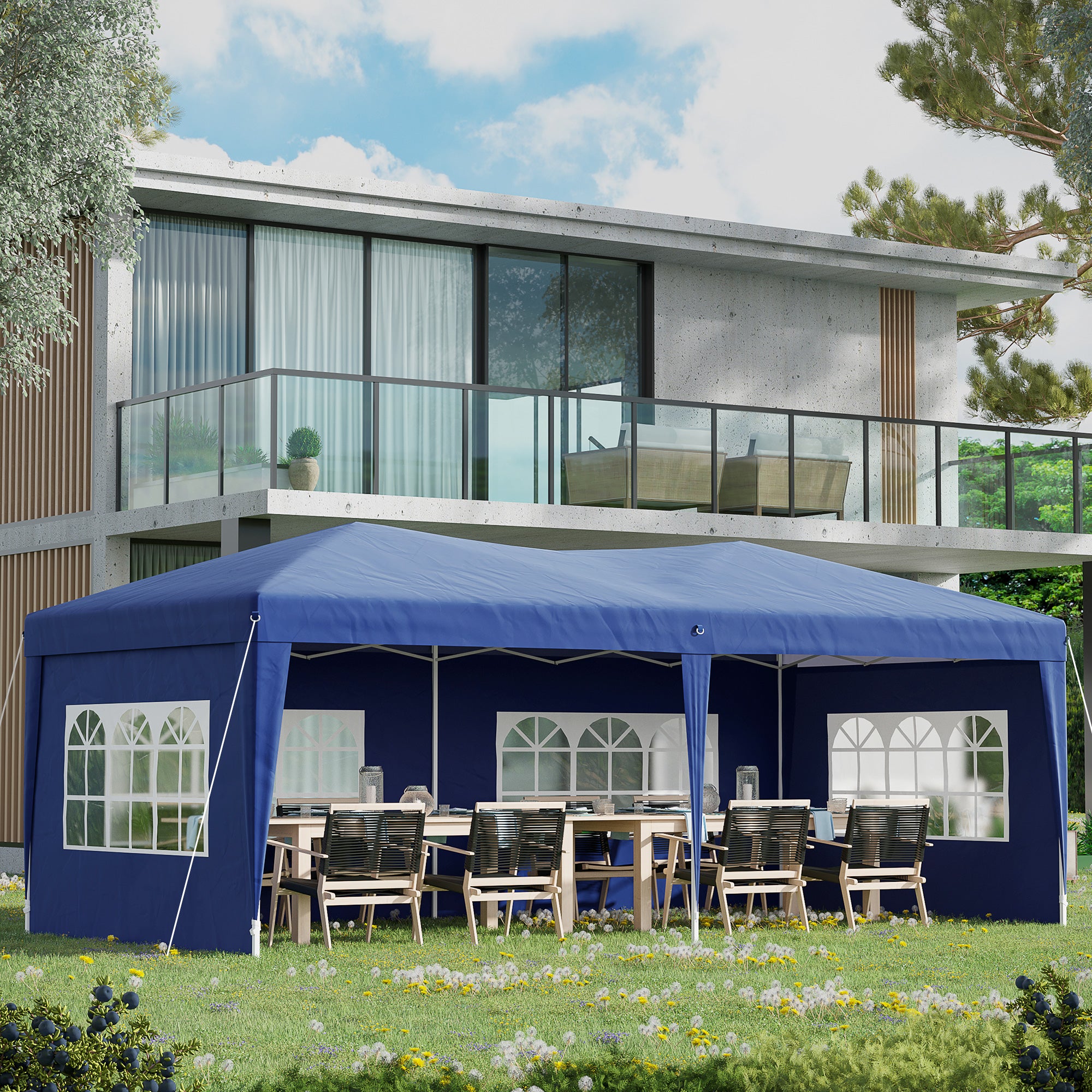 Tenda para Festas Azul 591x297x255 cm com 4 Paredes Laterais