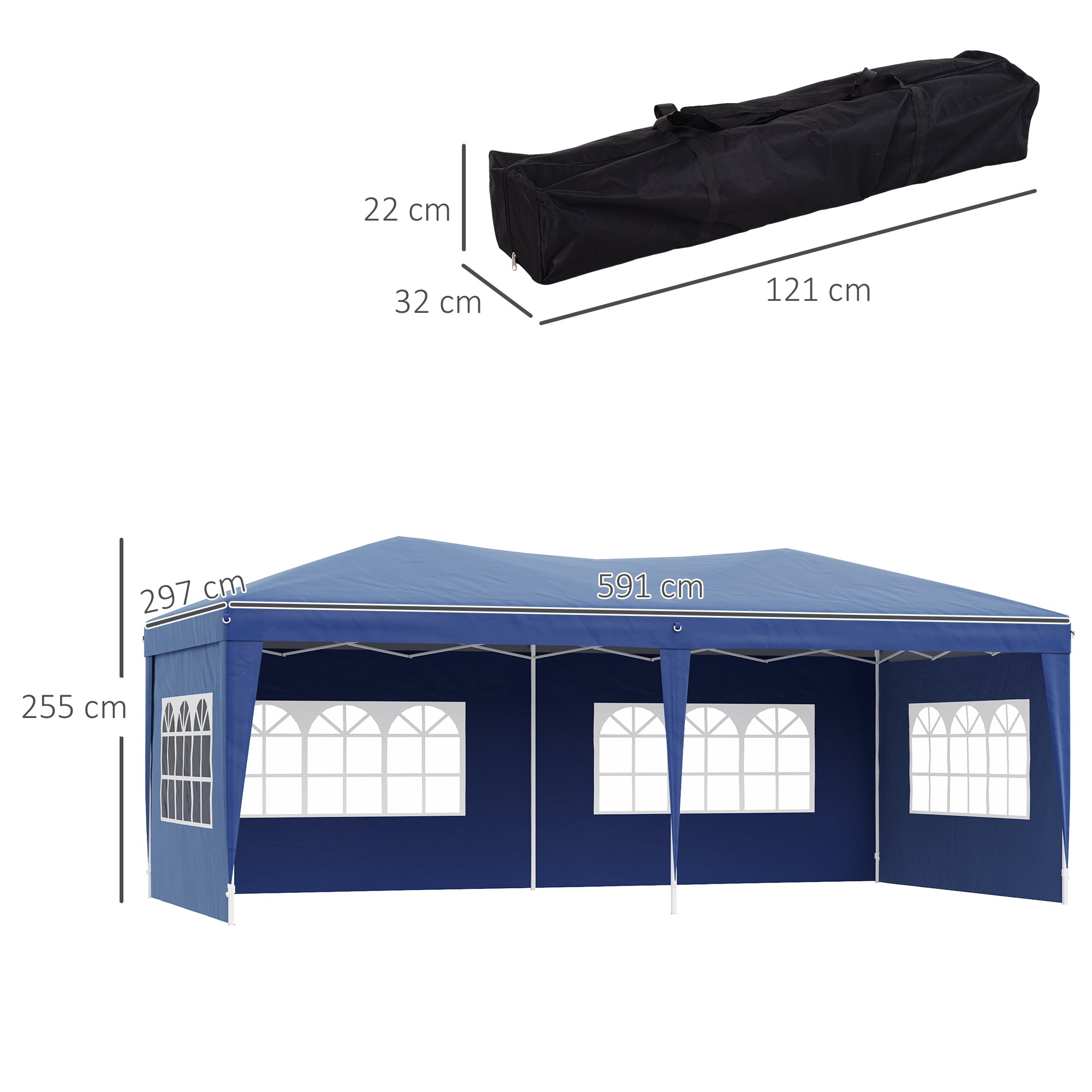 Tenda para Festas Azul 591x297x255 cm com 4 Paredes Laterais