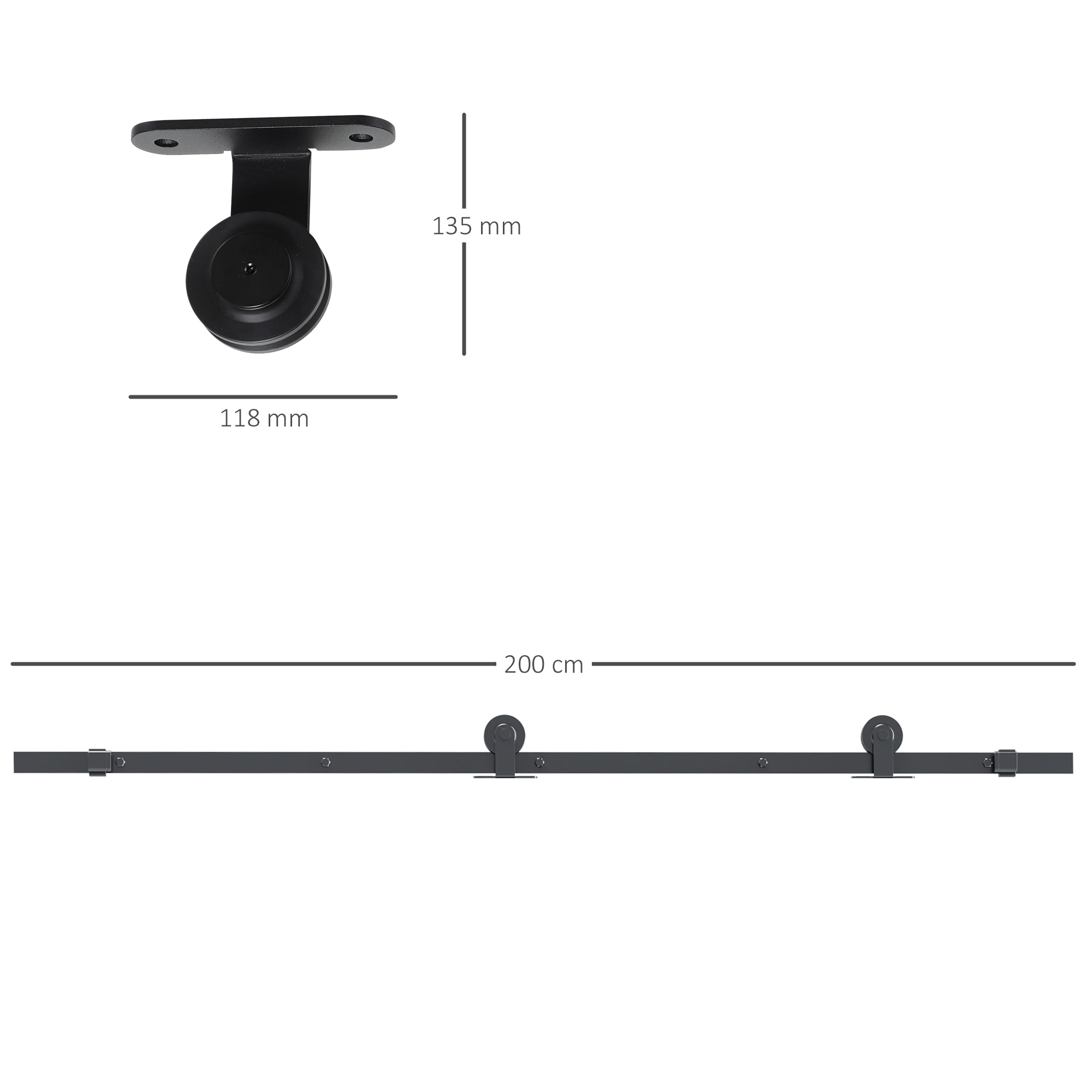 Ferragem para Porta de Correr – 200x40x0,6cm – Preto – Aço de carbono