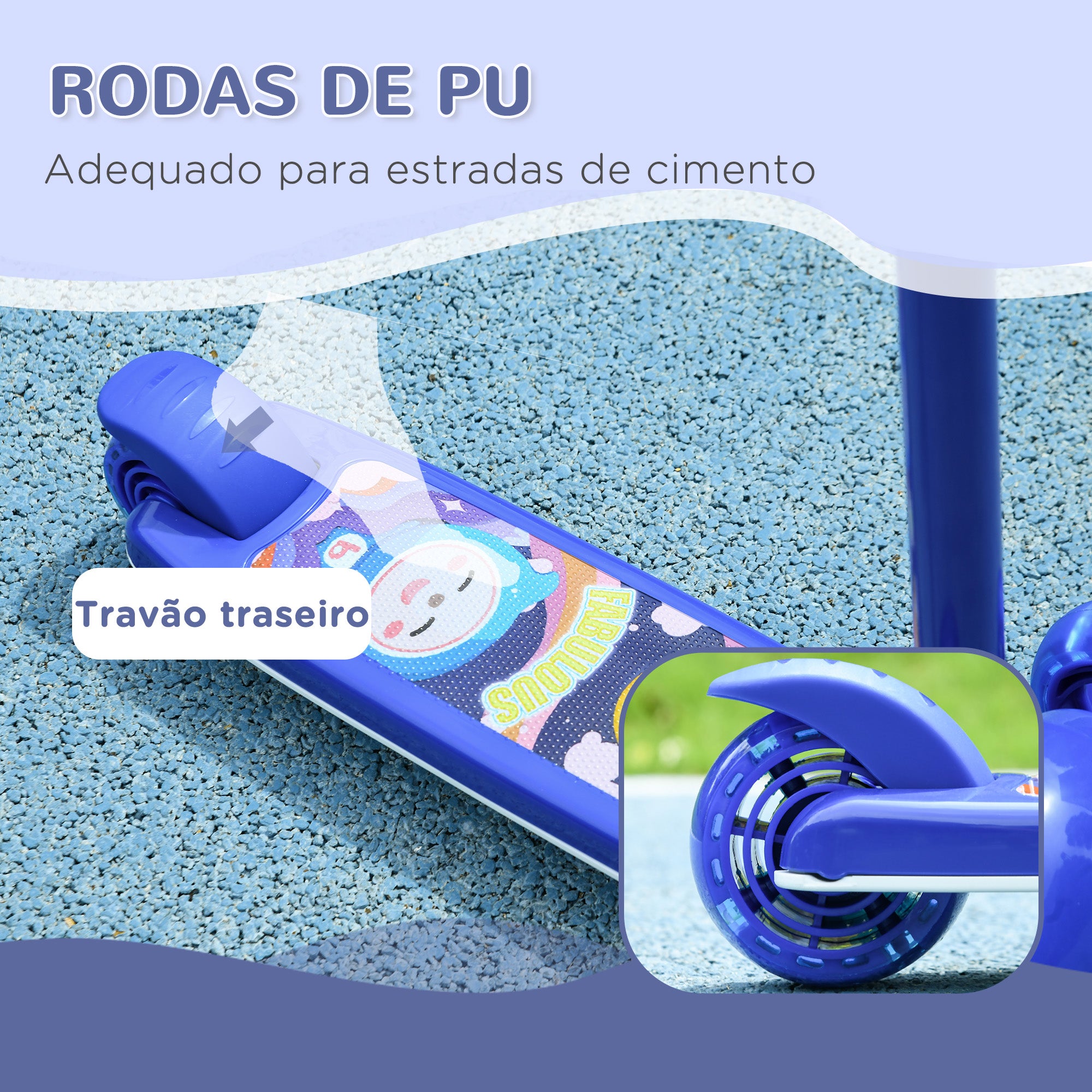 Trotinete Infantil Dobrável com Rodas LED Azul 52x29x63-76 cm