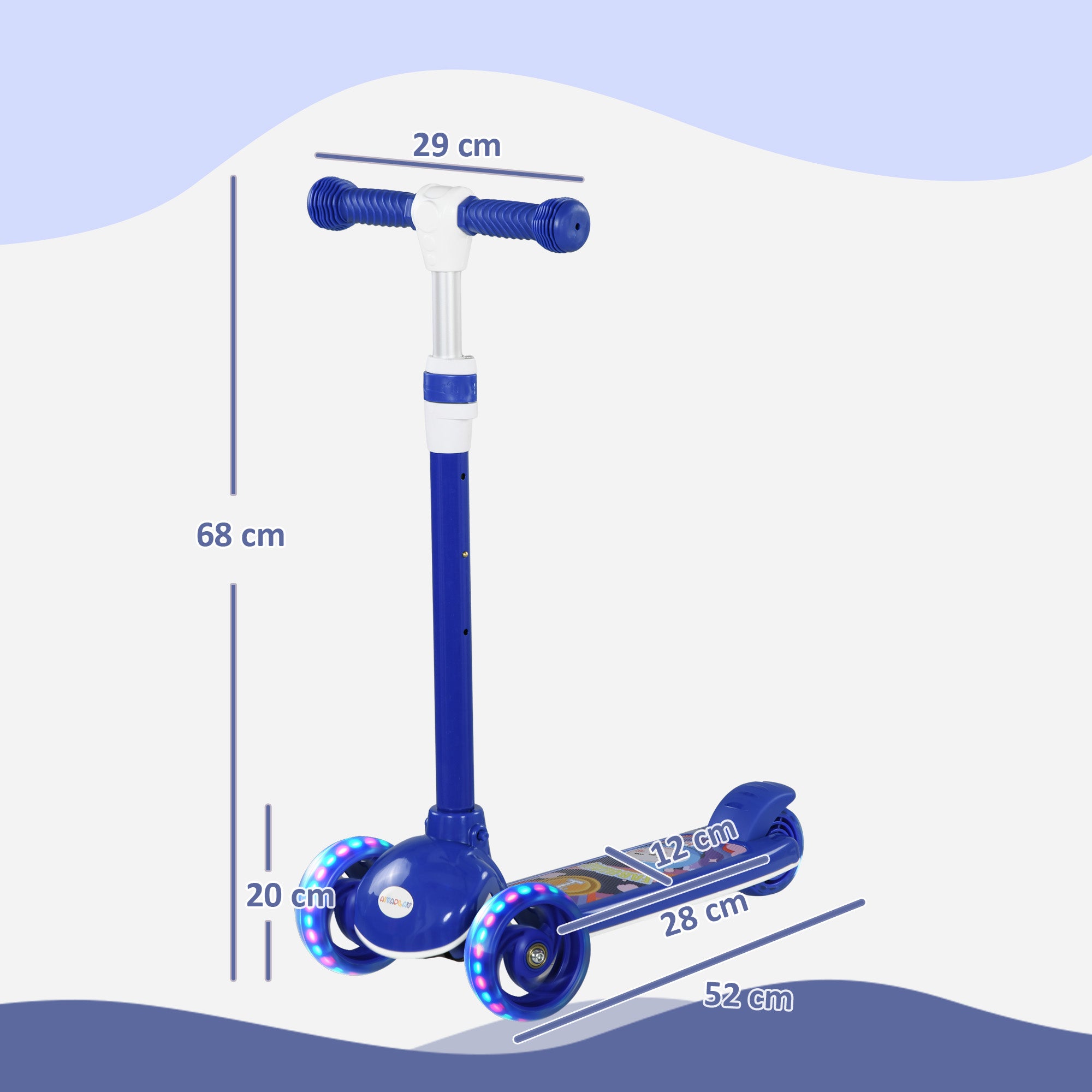 Trotinete Infantil Dobrável com Rodas LED Azul 52x29x63-76 cm
