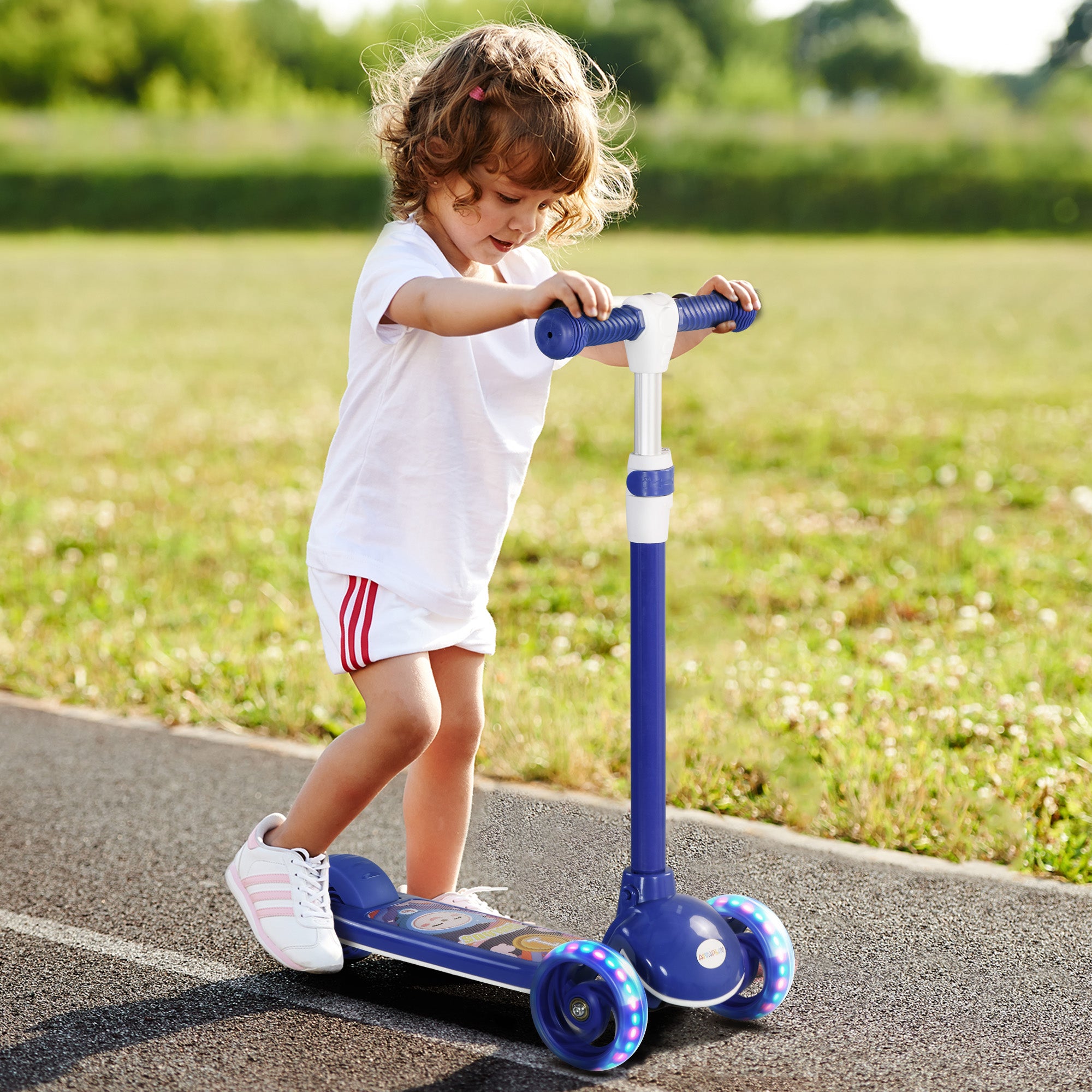 Trotinete Infantil Dobrável com Rodas LED Azul 52x29x63-76 cm