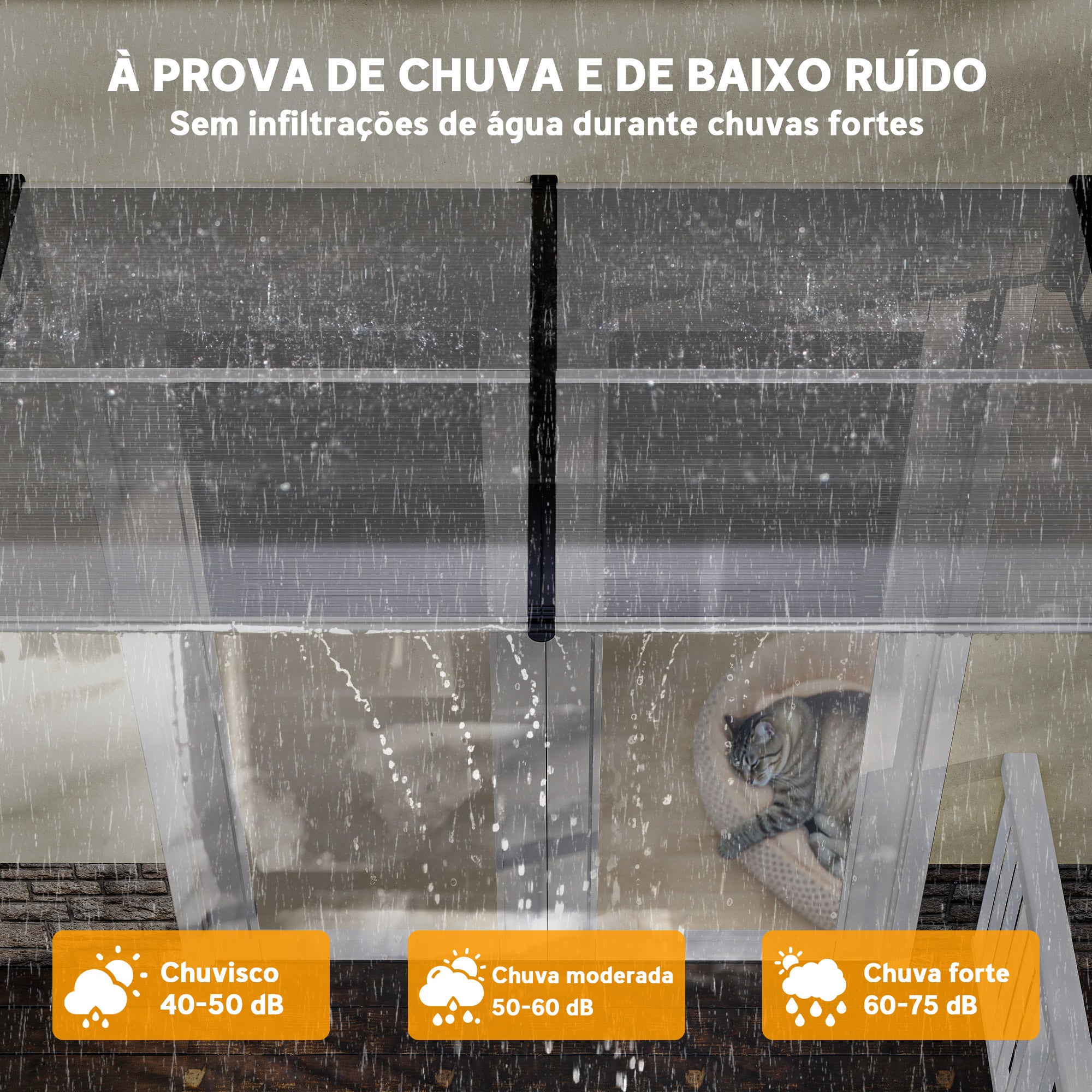 Marquise de Proteção – 200x96 cm – Preto – Policarbonato e Alumínio