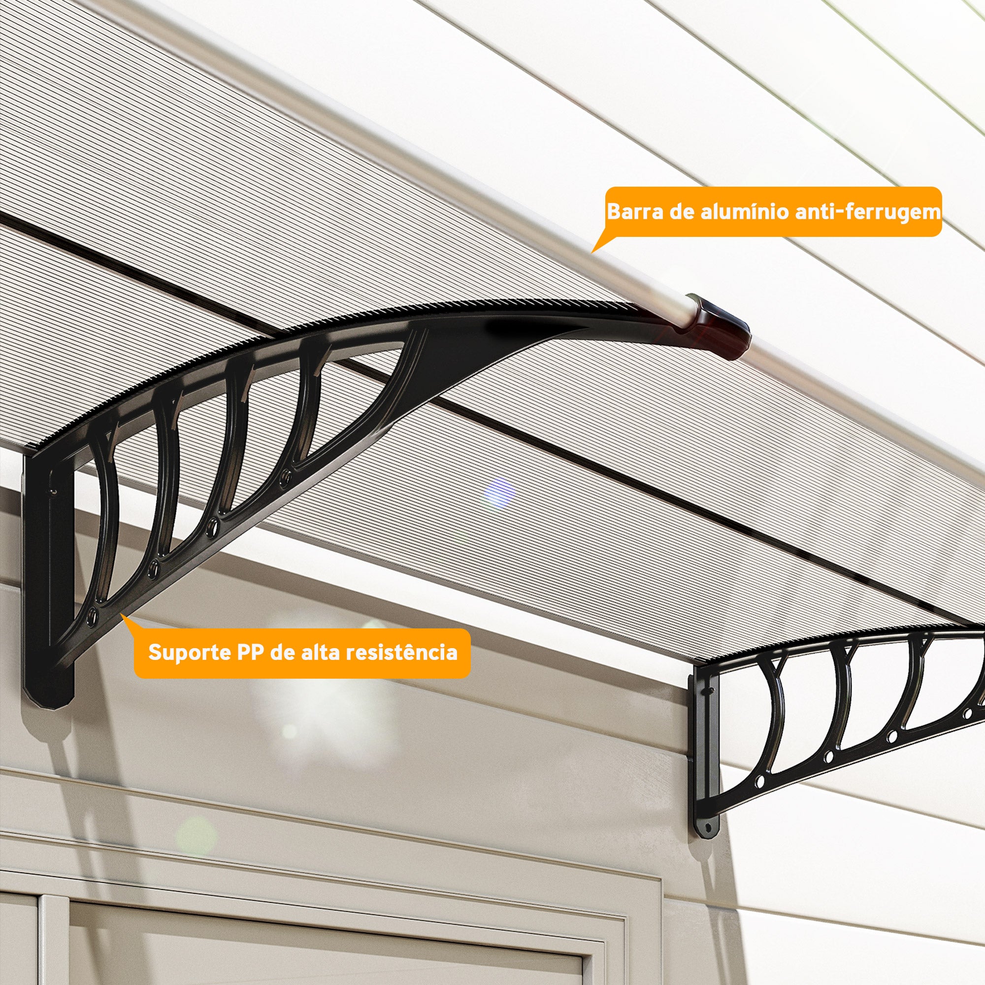 Marquise de Proteção – 200x96 cm – Preto – Policarbonato e Alumínio