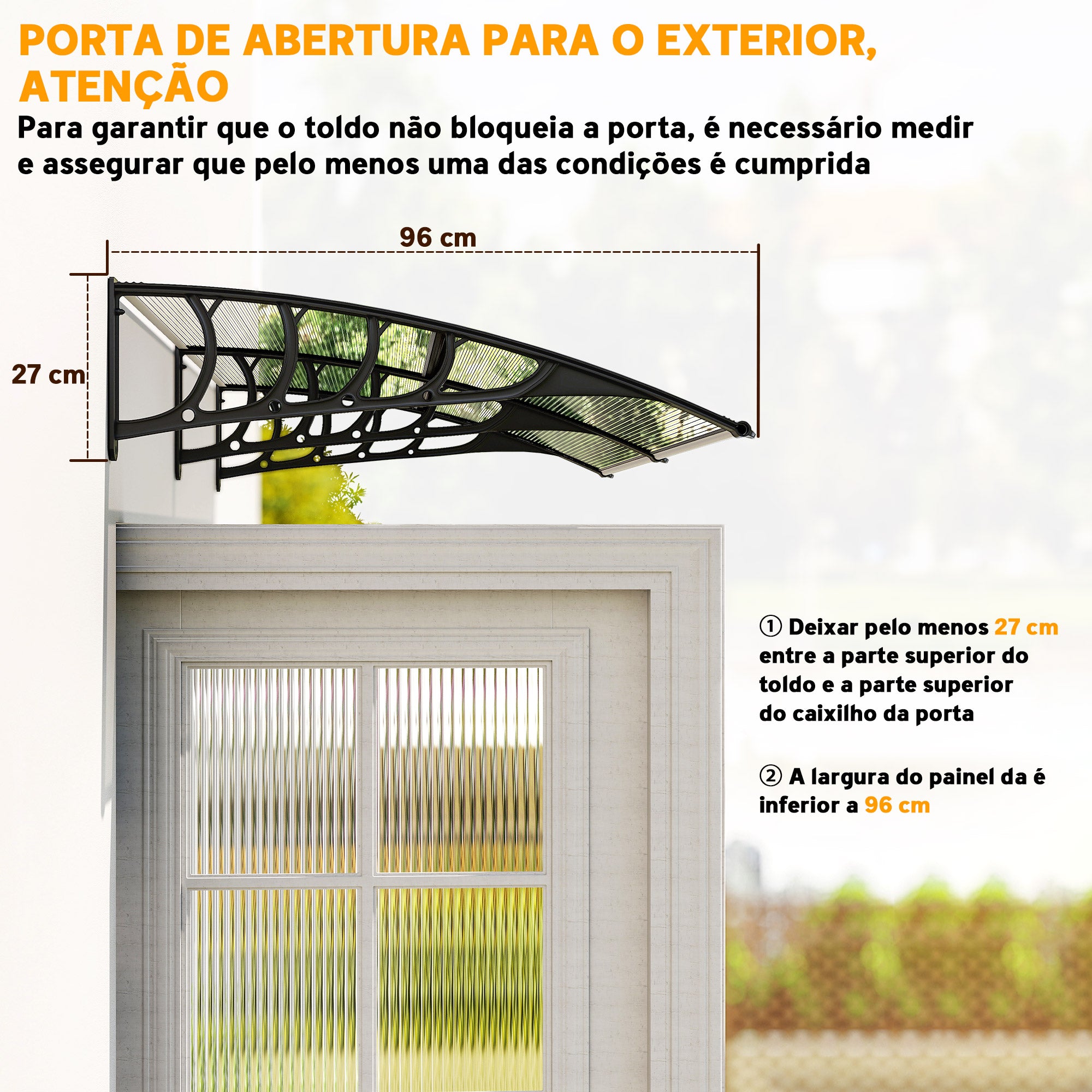 Marquise de Proteção – 200x96 cm – Preto – Policarbonato e Alumínio