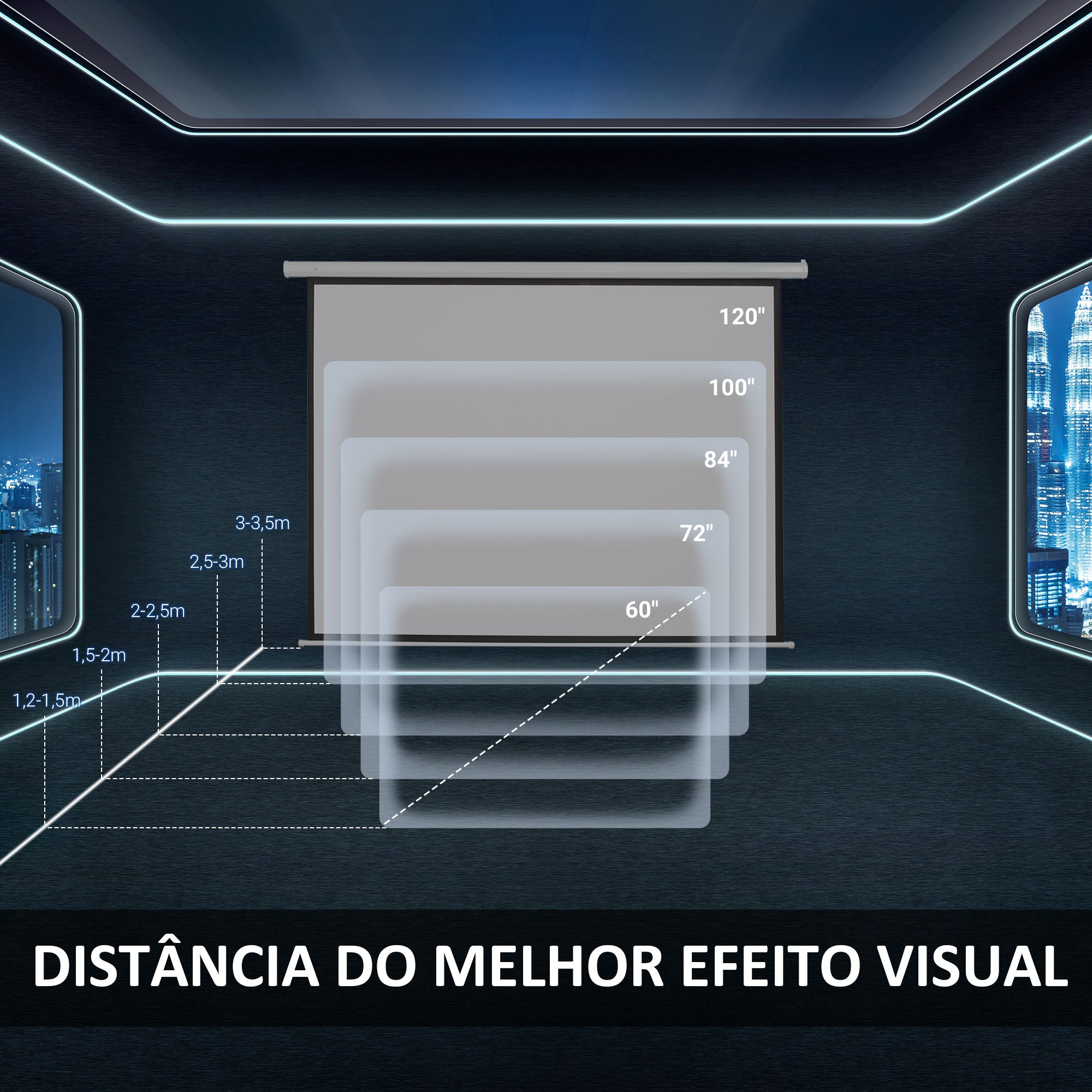 Tela de Projeção Motorizada 100 Polegadas Branco 253x7,5x168cm