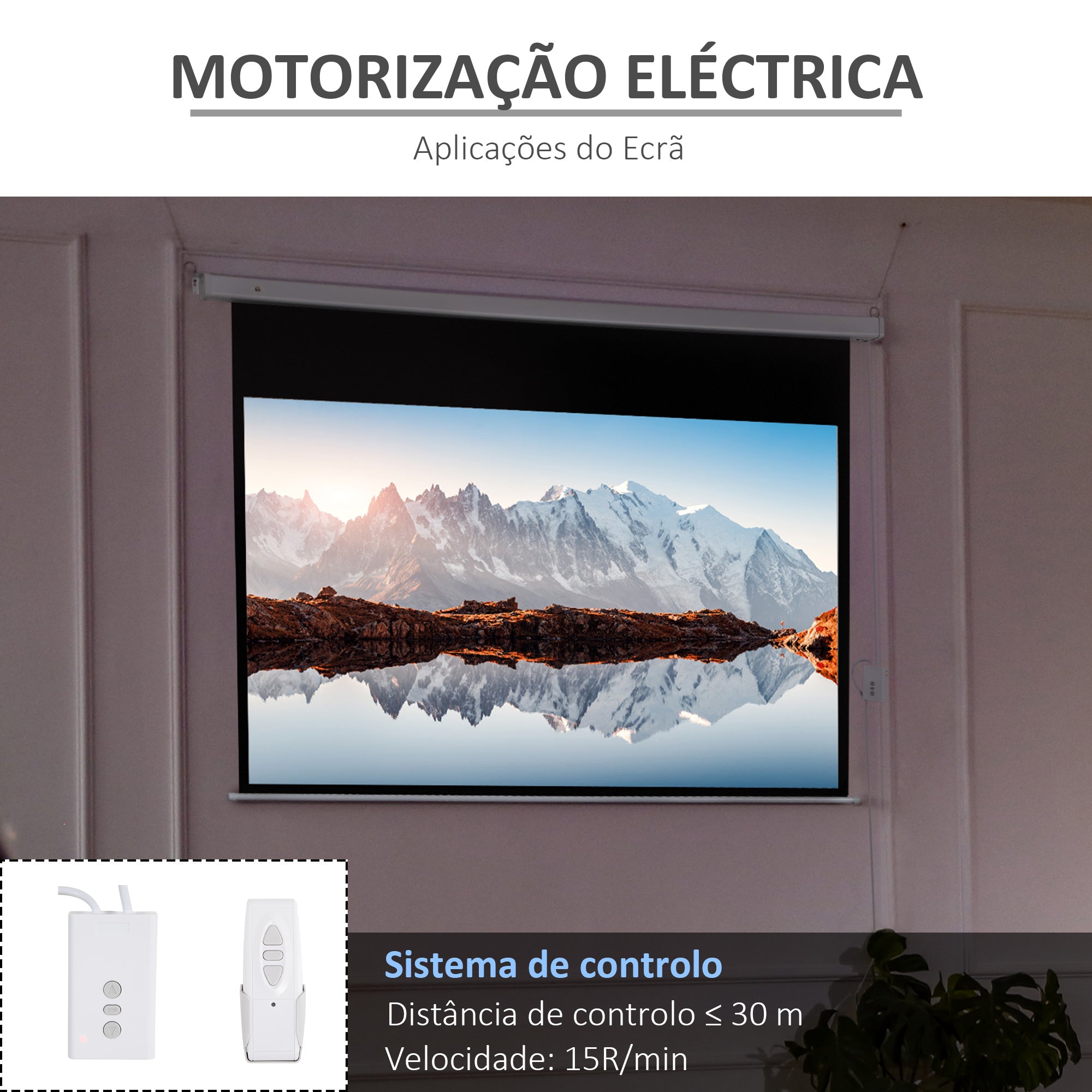 Tela de Projeção Motorizada 100 Polegadas Branco 253x7,5x168cm