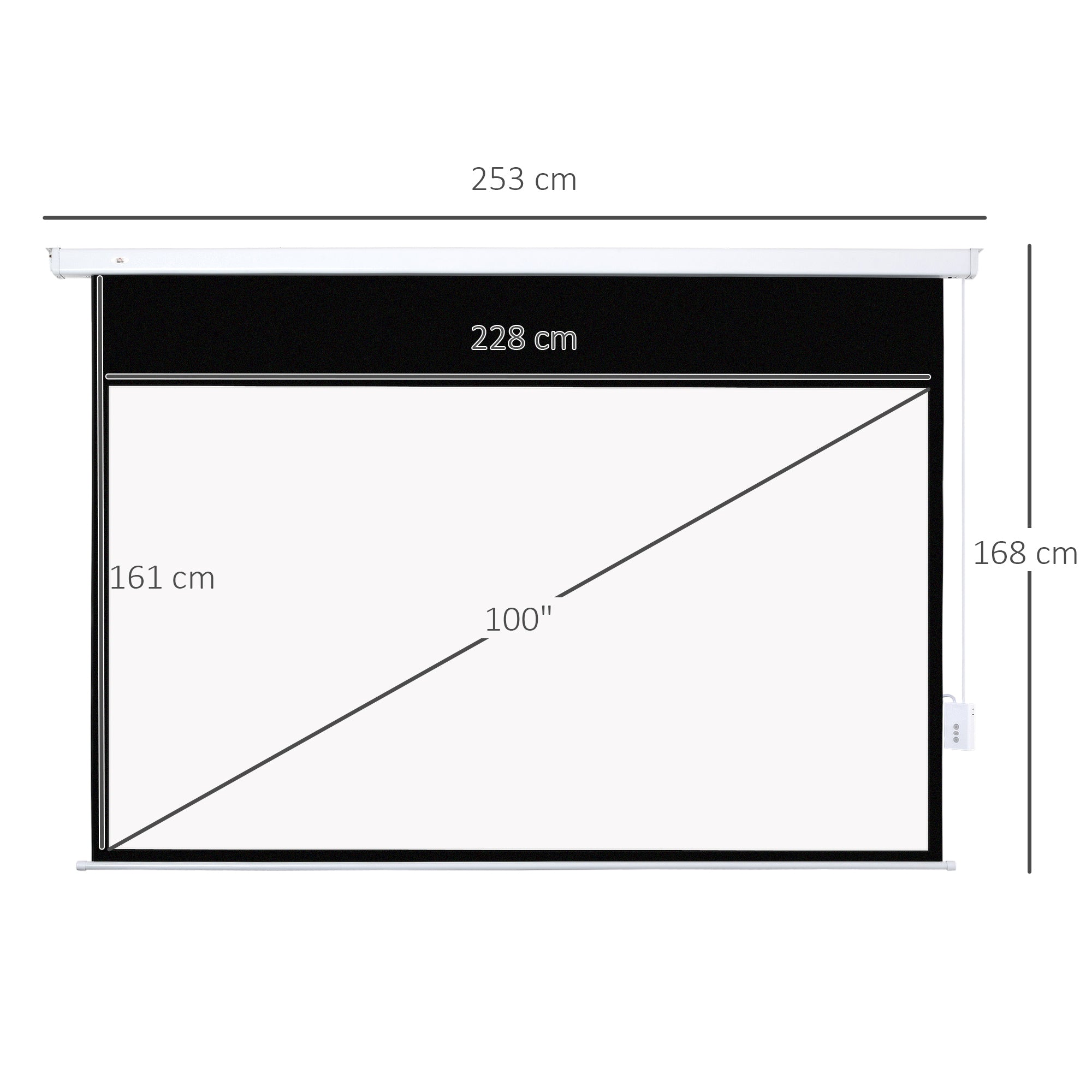Tela de Projeção Motorizada 100 Polegadas Branco 253x7,5x168cm