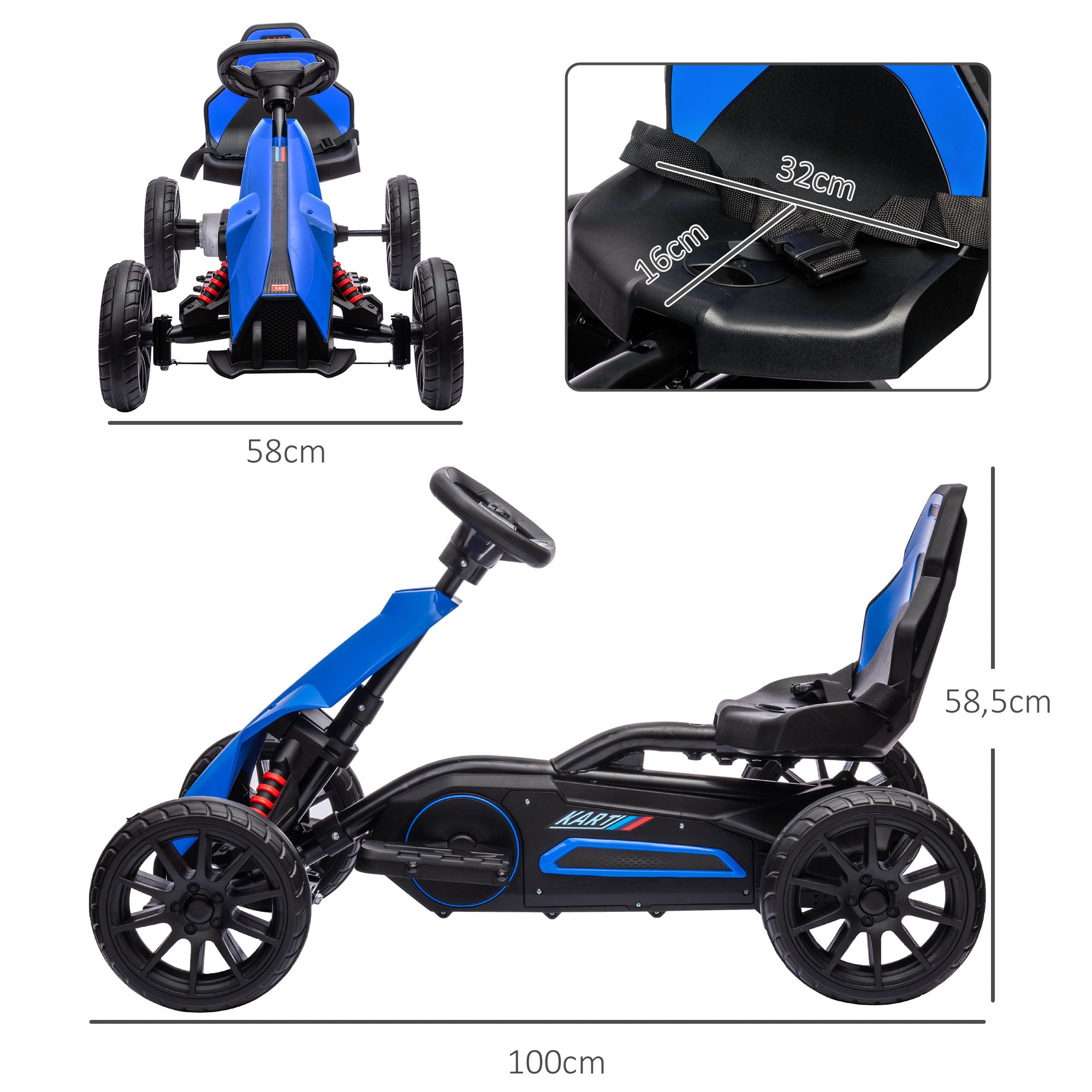 Kart Elétrico Infantil – 100x58x58,5 cm – Azul – Polipropileno, metal e EVA