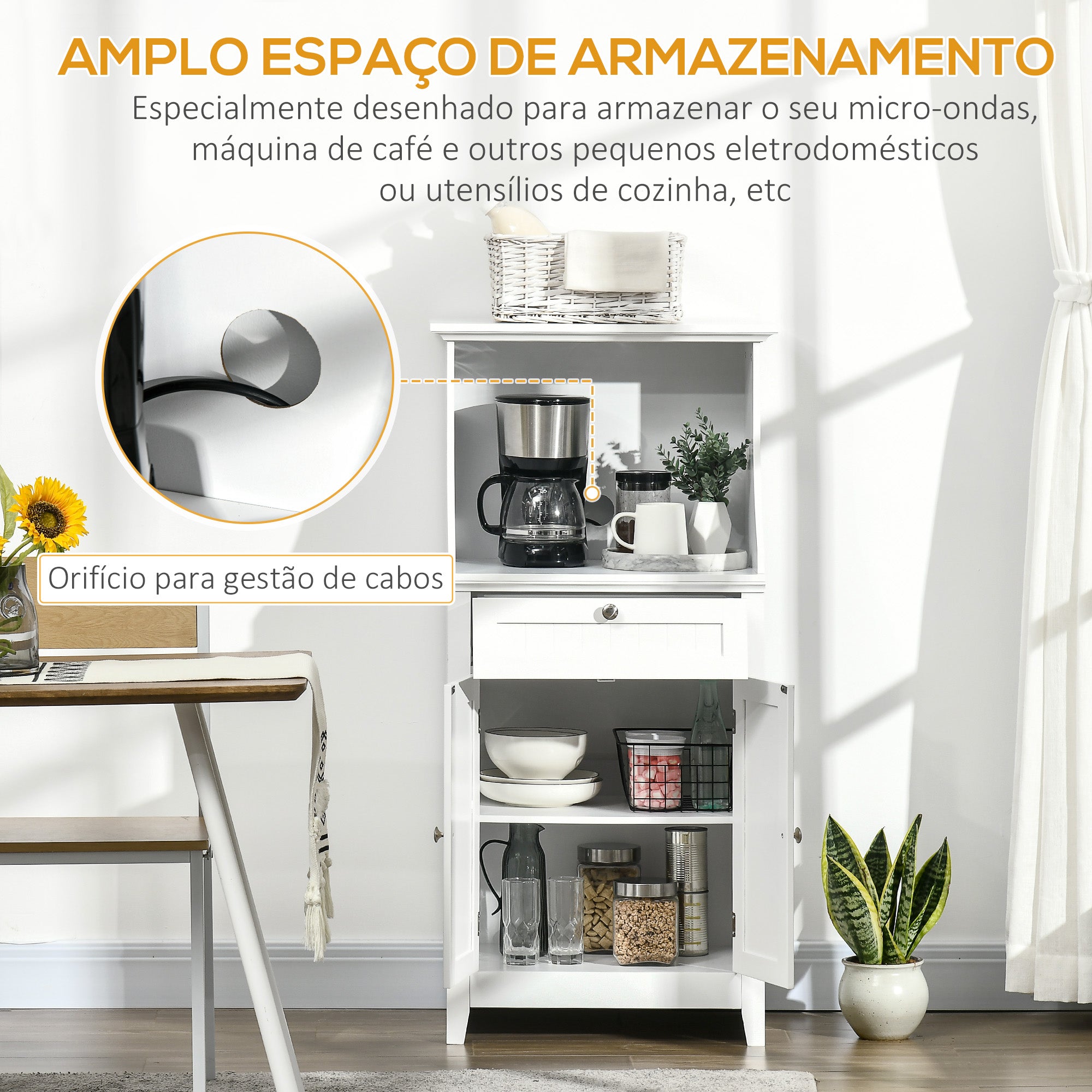 Armário Auxiliar de Cozinha – 60x40x122,5 cm – Branco – MDF