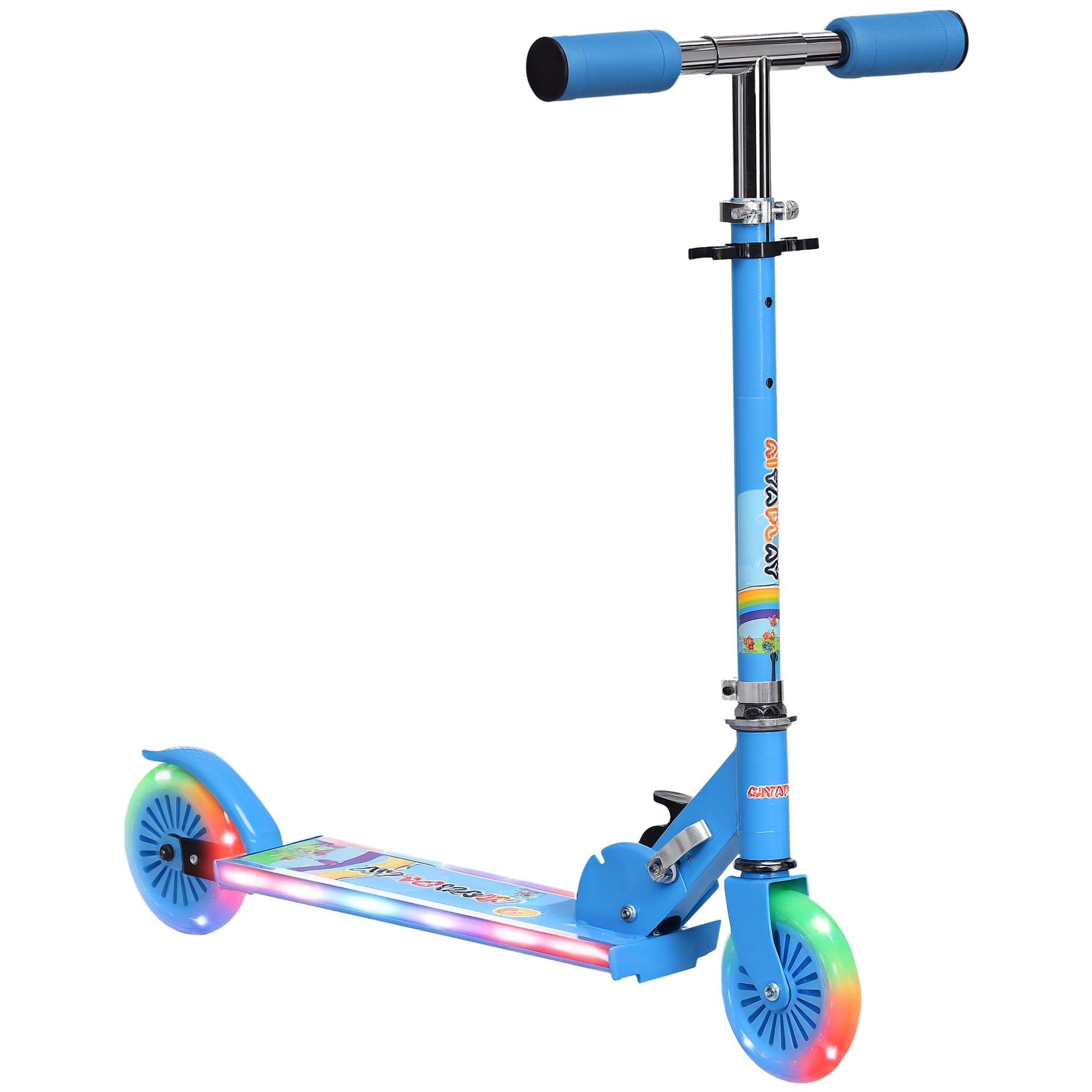 Trotinete Infantil com Luzes e Música 4 Alturas Ajustável 67x32x65-78 cm Azul