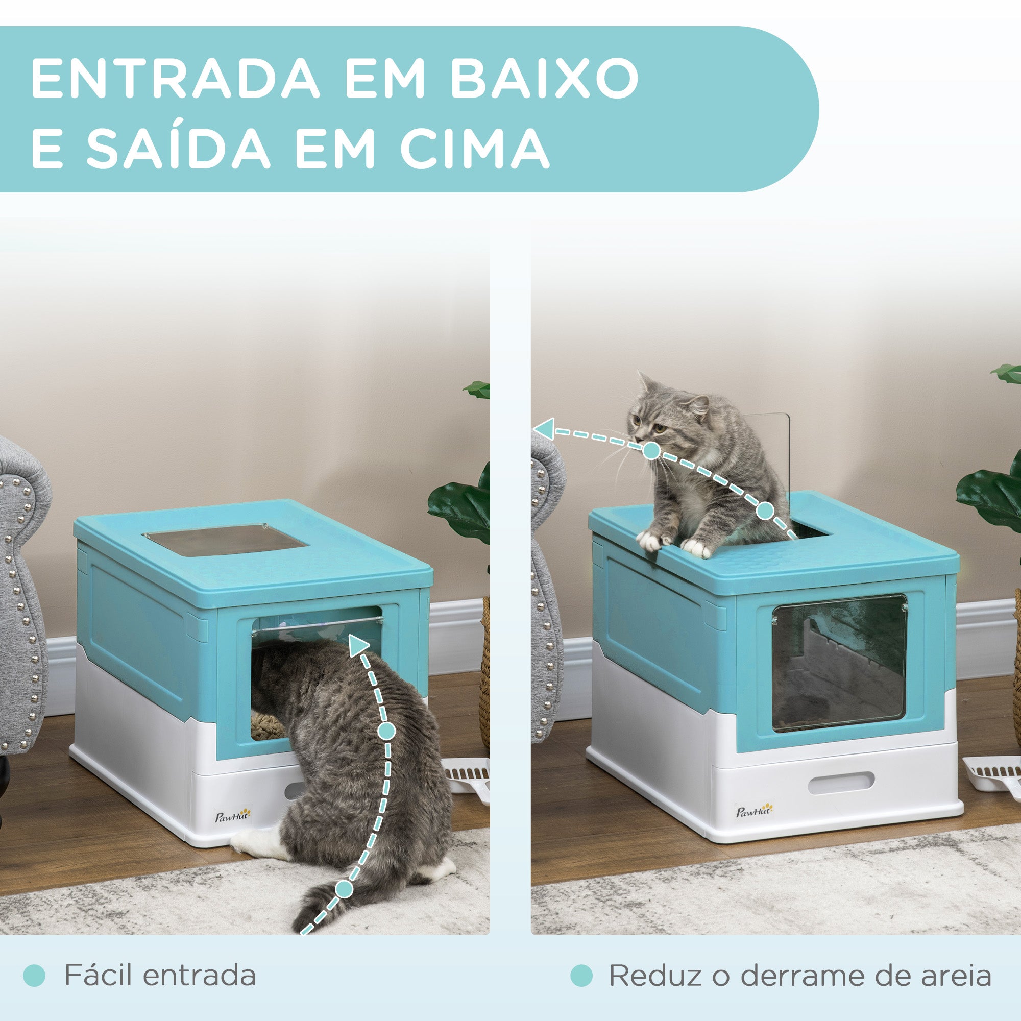 Caixa de Areia para Gatos – 47,5x35,5x36,7cm – Azul – Polipropileno