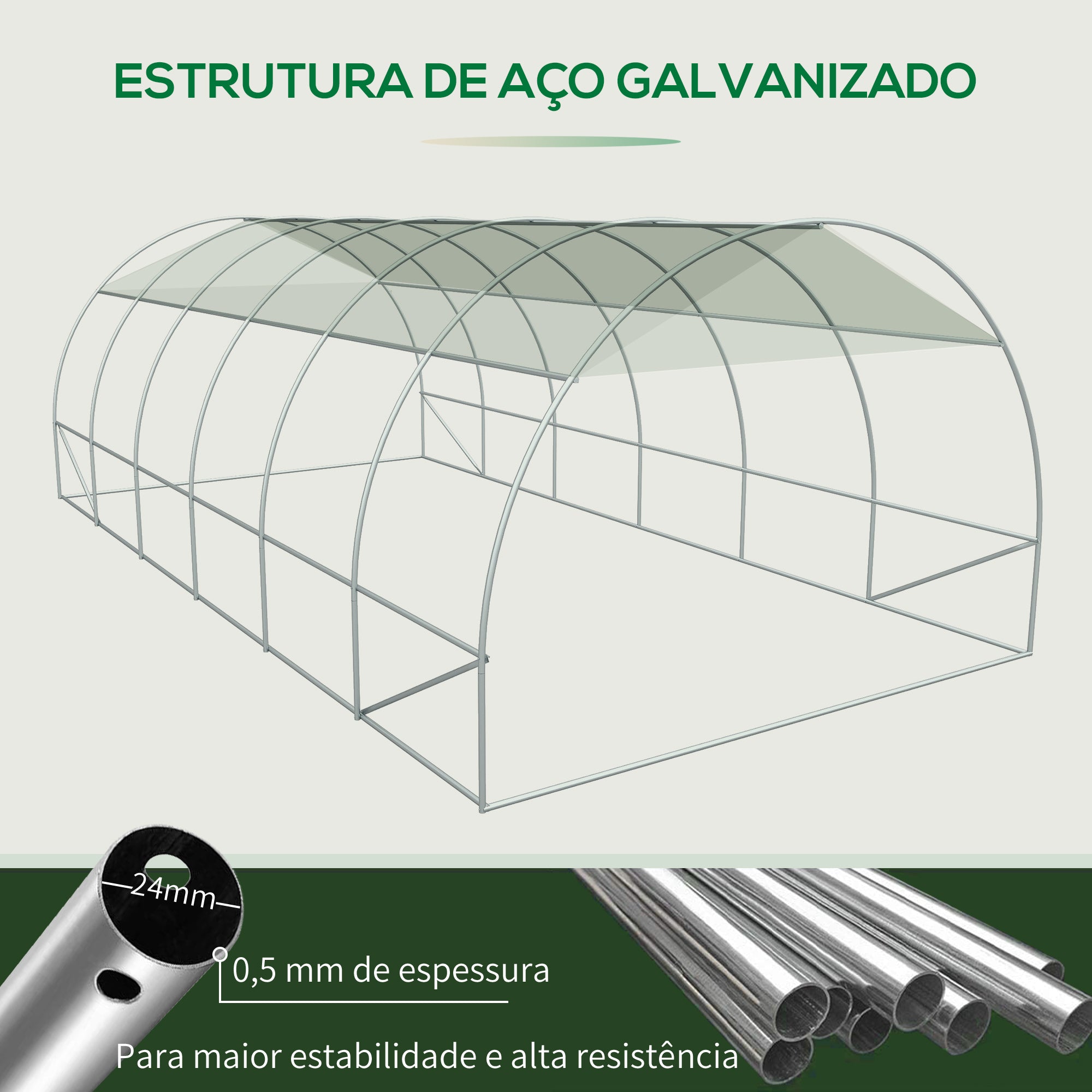 Estufa de Túnel – 600x300x200 cm – Branco – Aço Galvanizado, PE