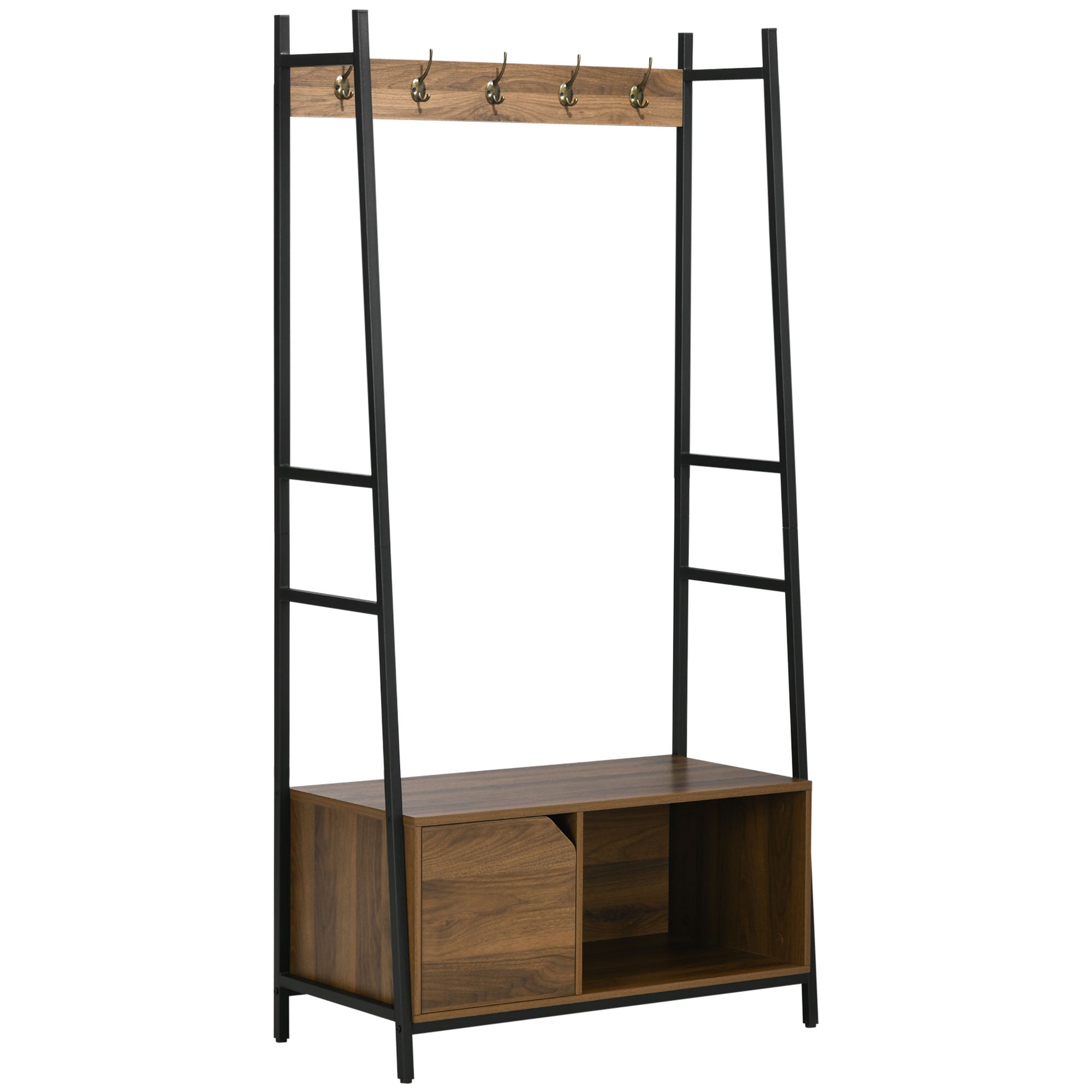 Móvel Cabide de Entrada com Sapateiro e Banco 84x40x169cm - Castanho Rústico