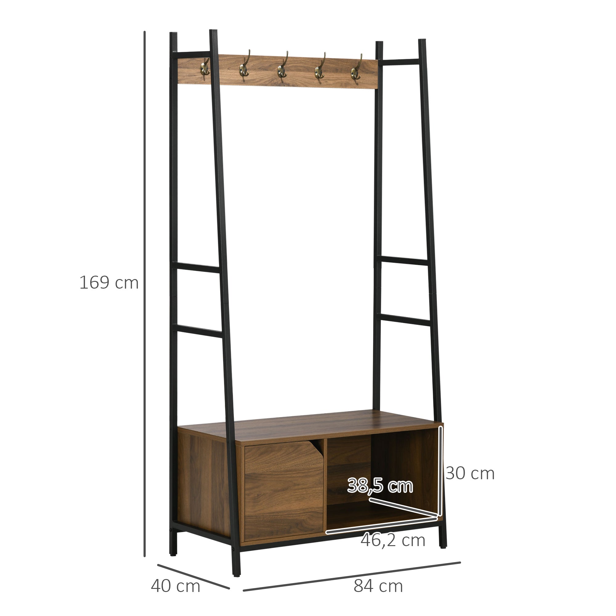 Móvel Cabide de Entrada com Sapateiro e Banco 84x40x169cm - Castanho Rústico