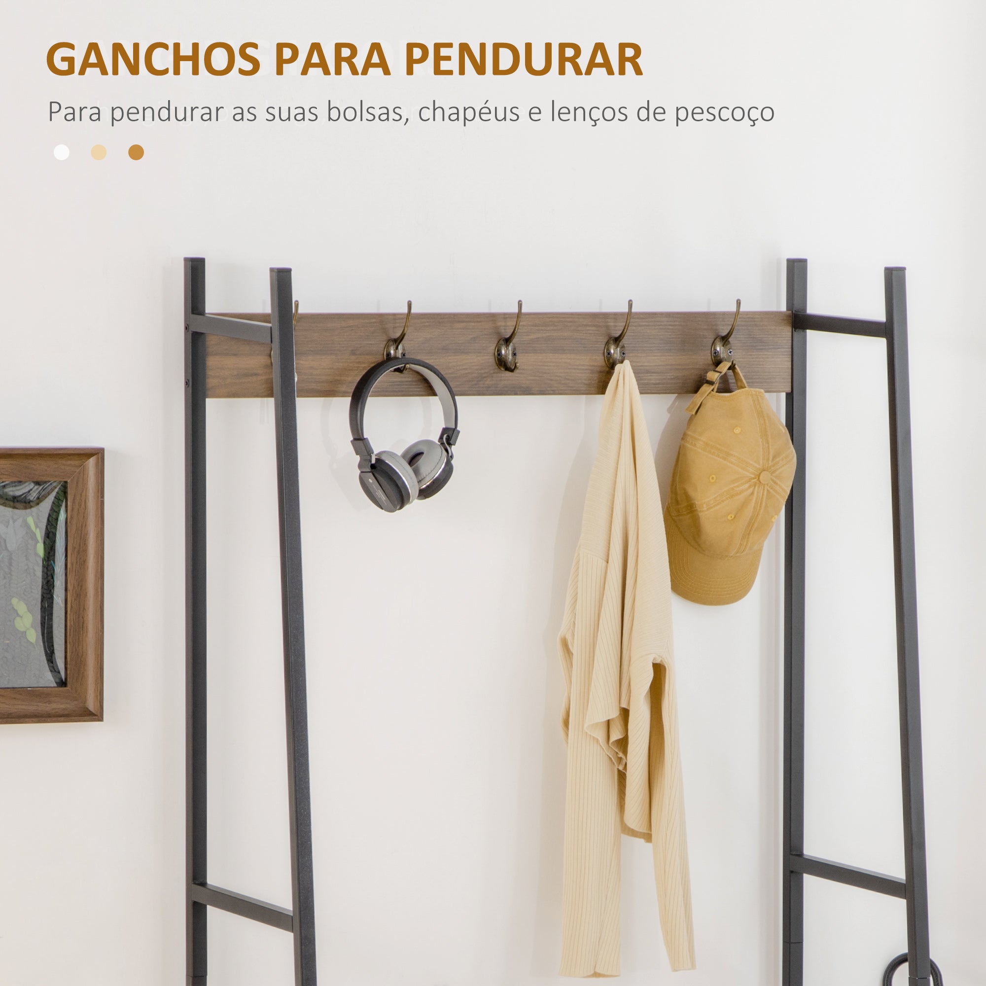 Móvel Cabide de Entrada com Sapateiro e Banco 84x40x169cm - Castanho Rústico