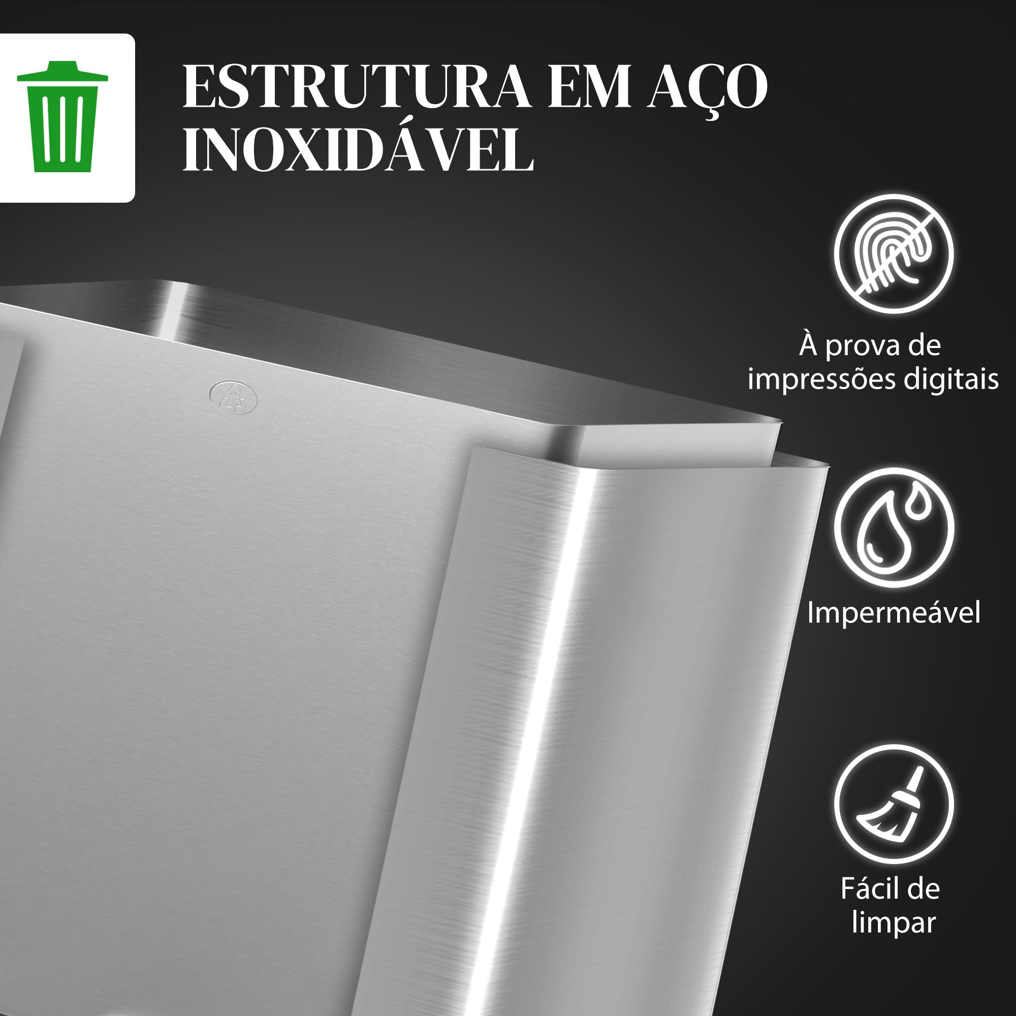 Balde de Lixo de Cozinha 2 Compartimentos 2x20L Aço Inoxidável Prata 41,7x36,6x56,7 cm