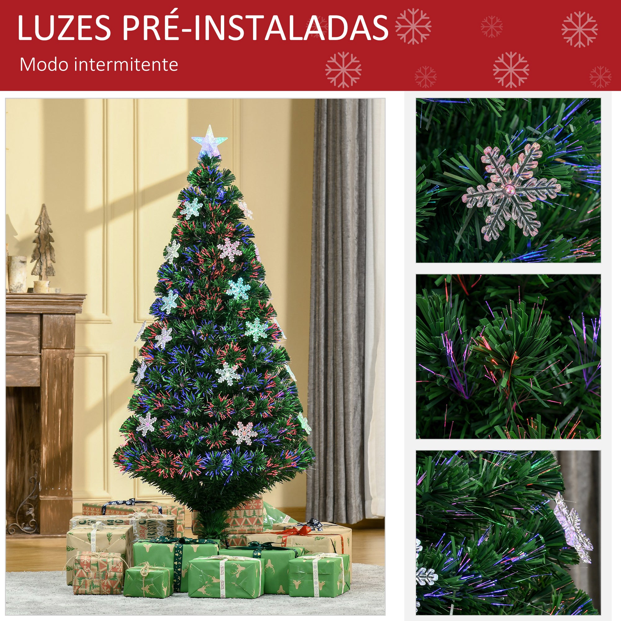 Árvore de Natal Artificial 150 cm Verde com 180 Ramos e Luzes LED