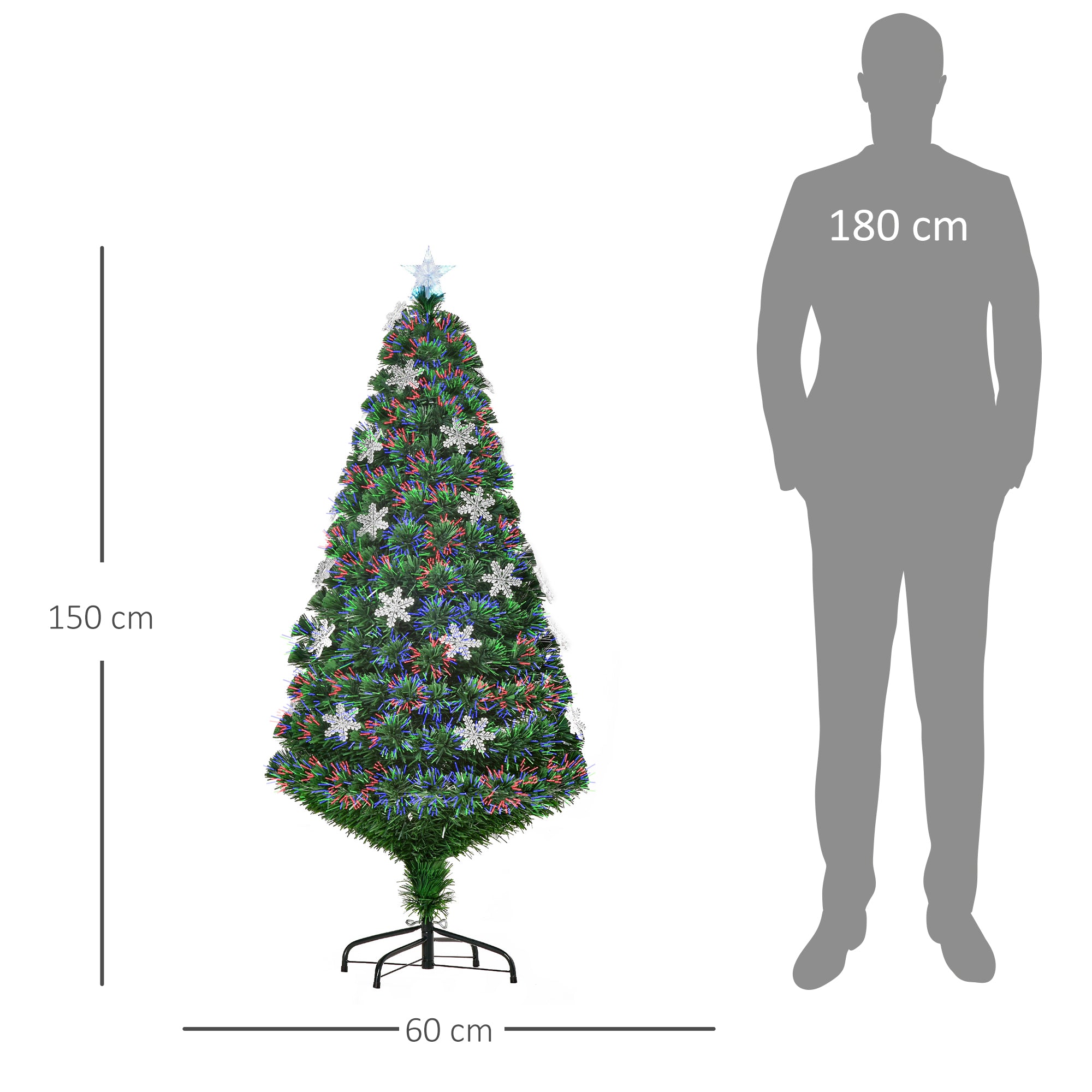 Árvore de Natal Artificial 150 cm Verde com 180 Ramos e Luzes LED