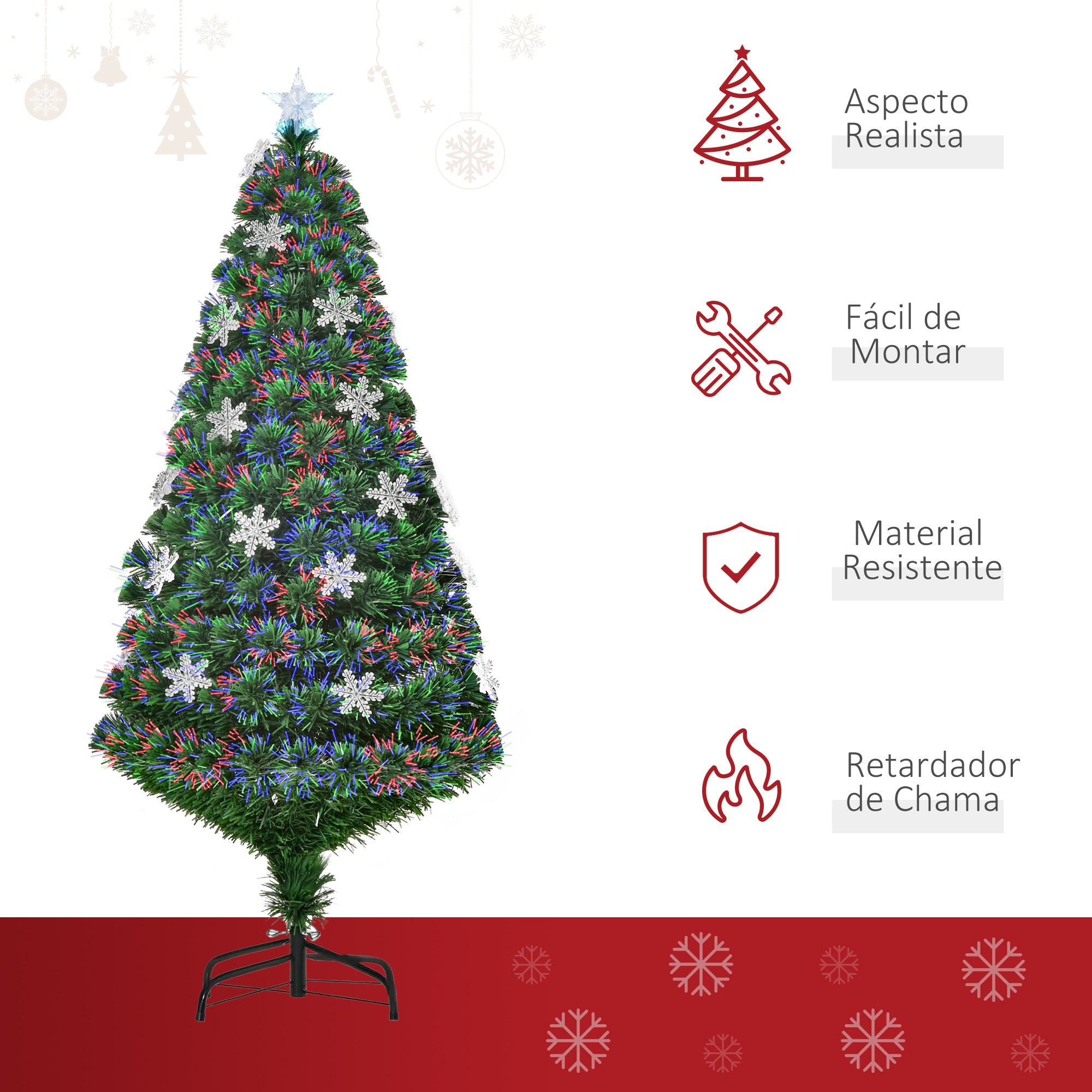 Árvore de Natal Artificial 150 cm Verde com 180 Ramos e Luzes LED