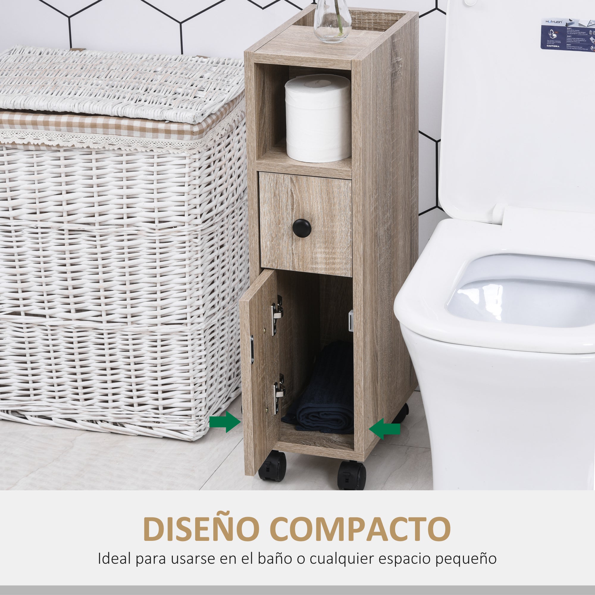 Armário de Casa de Banho Compacto 18x30x68,5 cm Cor de Madeira Natural