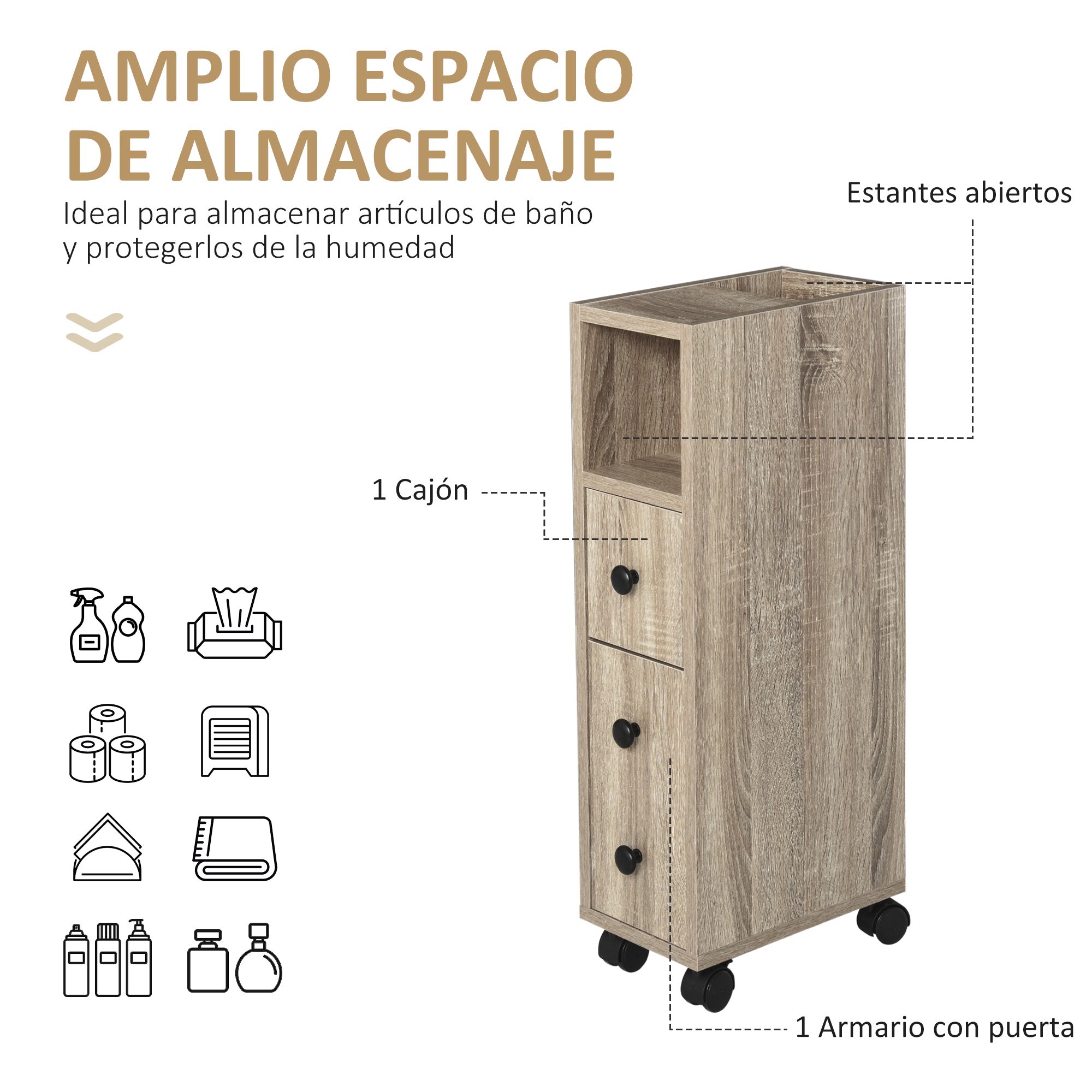 Armário de Casa de Banho Compacto 18x30x68,5 cm Cor de Madeira Natural