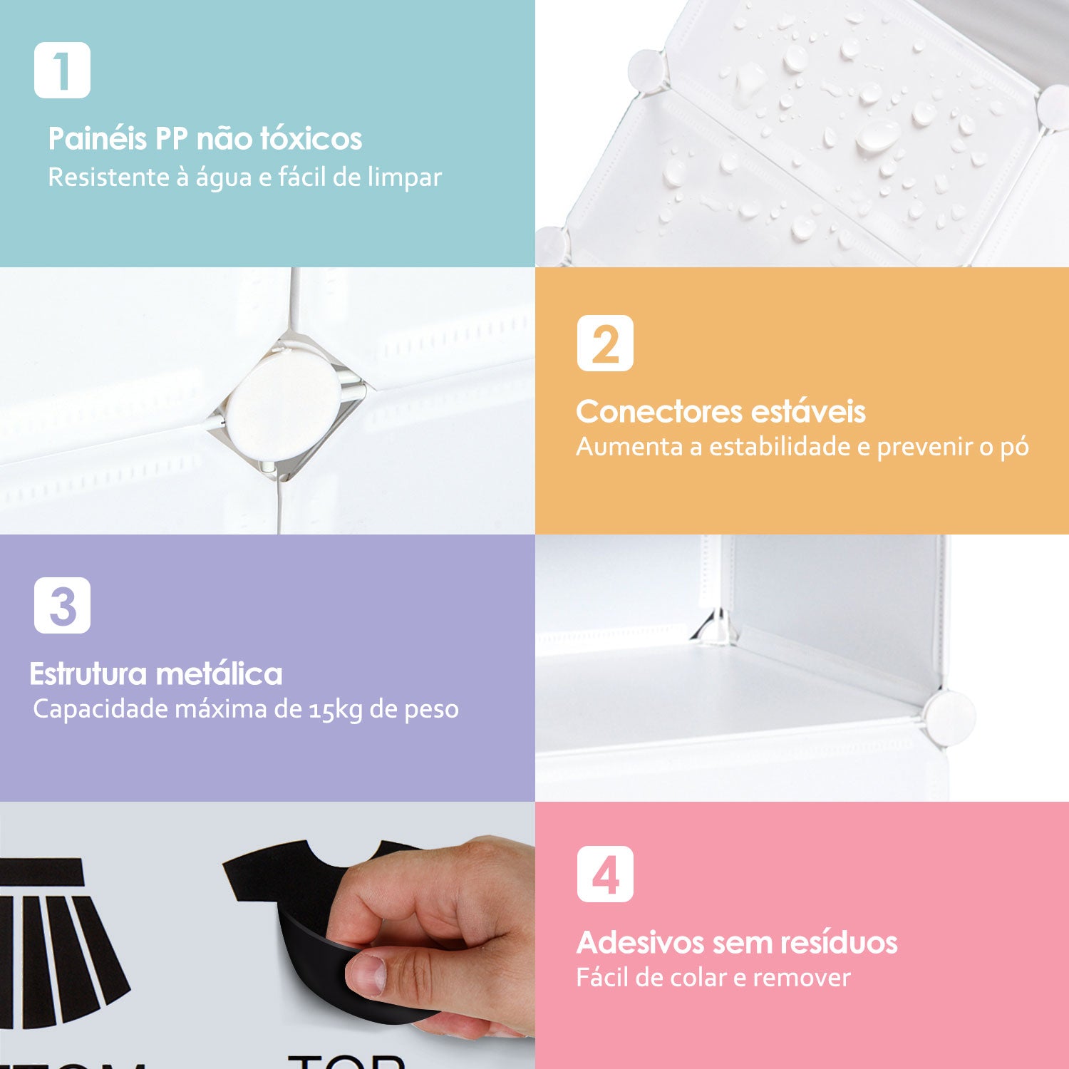 Armário Modular de Plástico 6 Cubos 75x37x73cm Branco