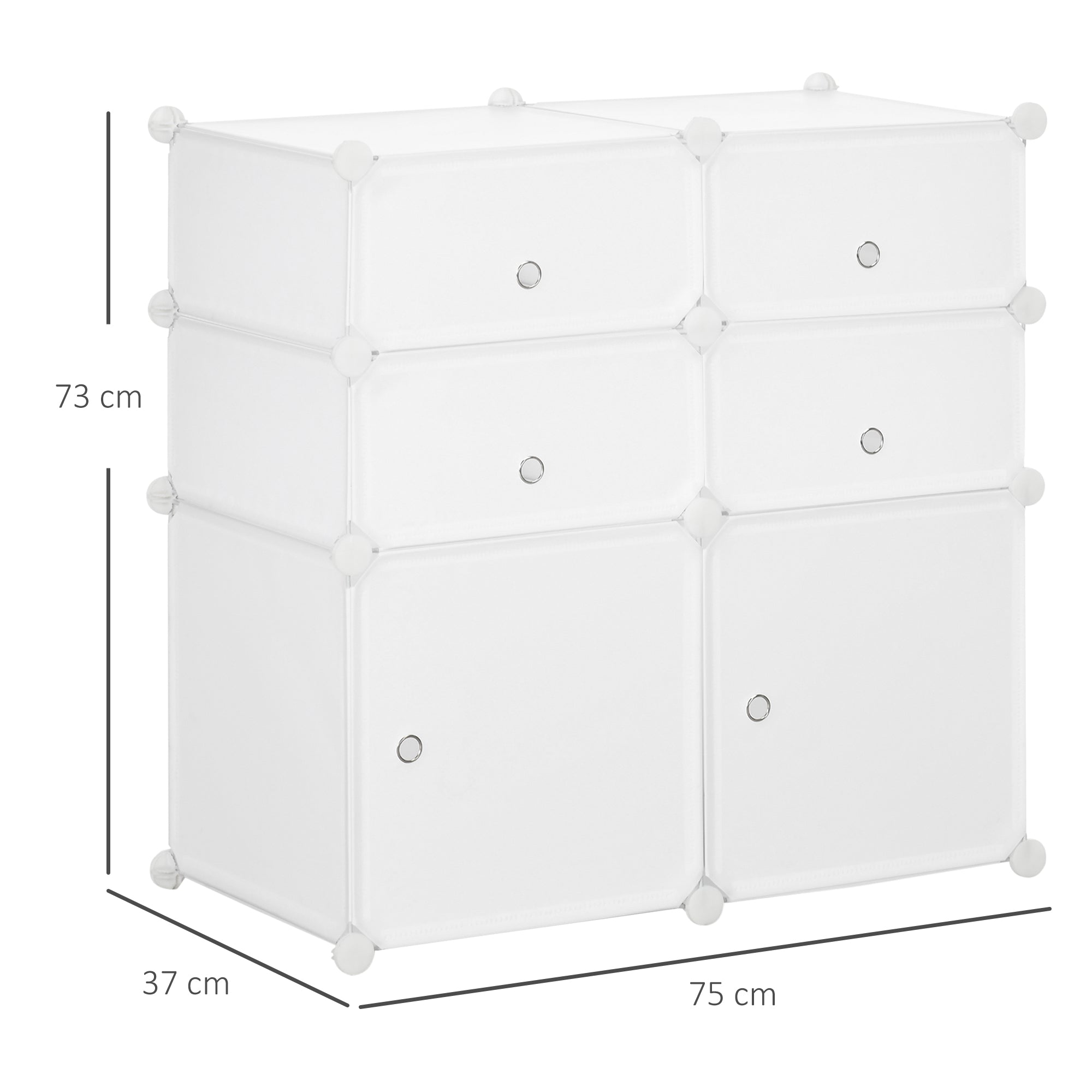 Armário Modular de Plástico 6 Cubos 75x37x73cm Branco