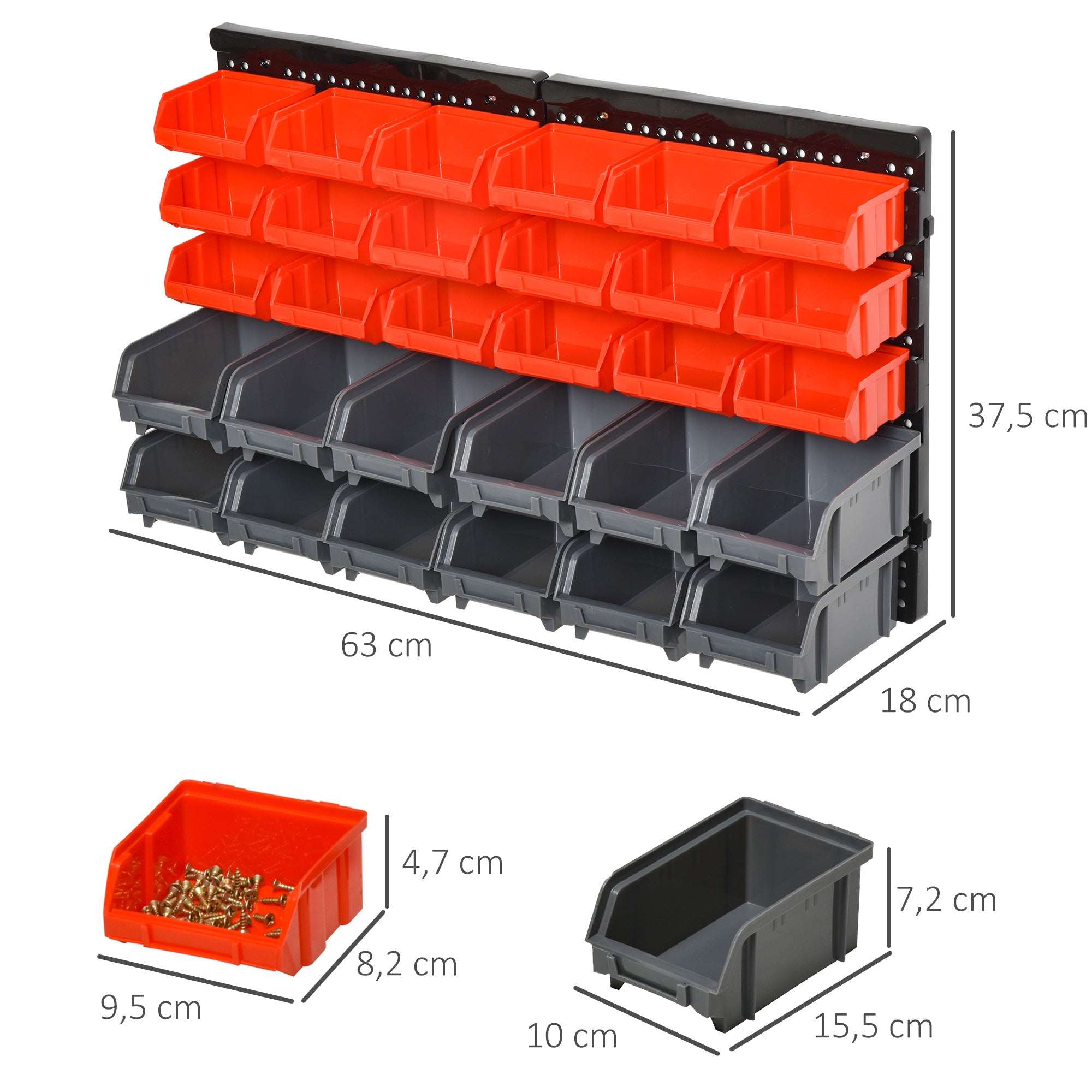 Organizador de Ferragens Vermelho e Cinza 37,5x18x63 cm