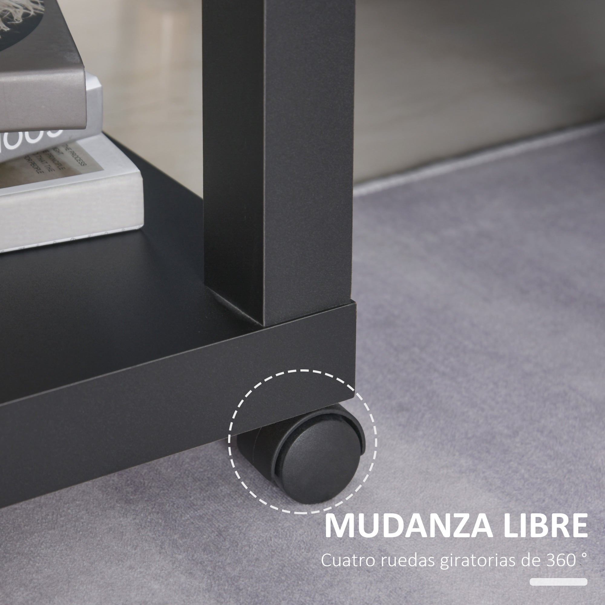 Mesa Auxiliar com Rodas 40x40x40 cm - Preto e Madeira