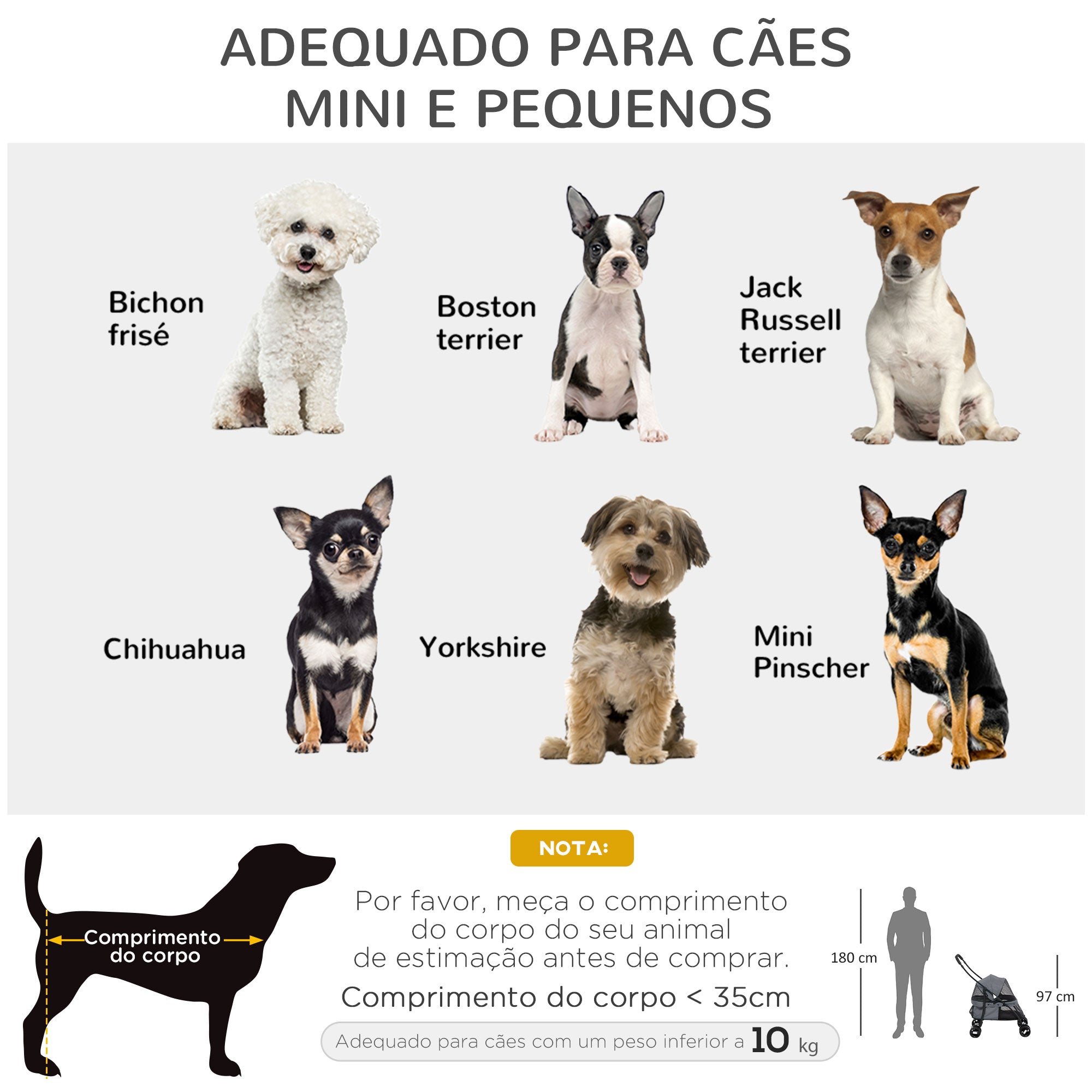 Carrinho para Animais de Estimação Dobrável – 82x47x97cm – Cinza – Aço e Tecido Oxford 600D