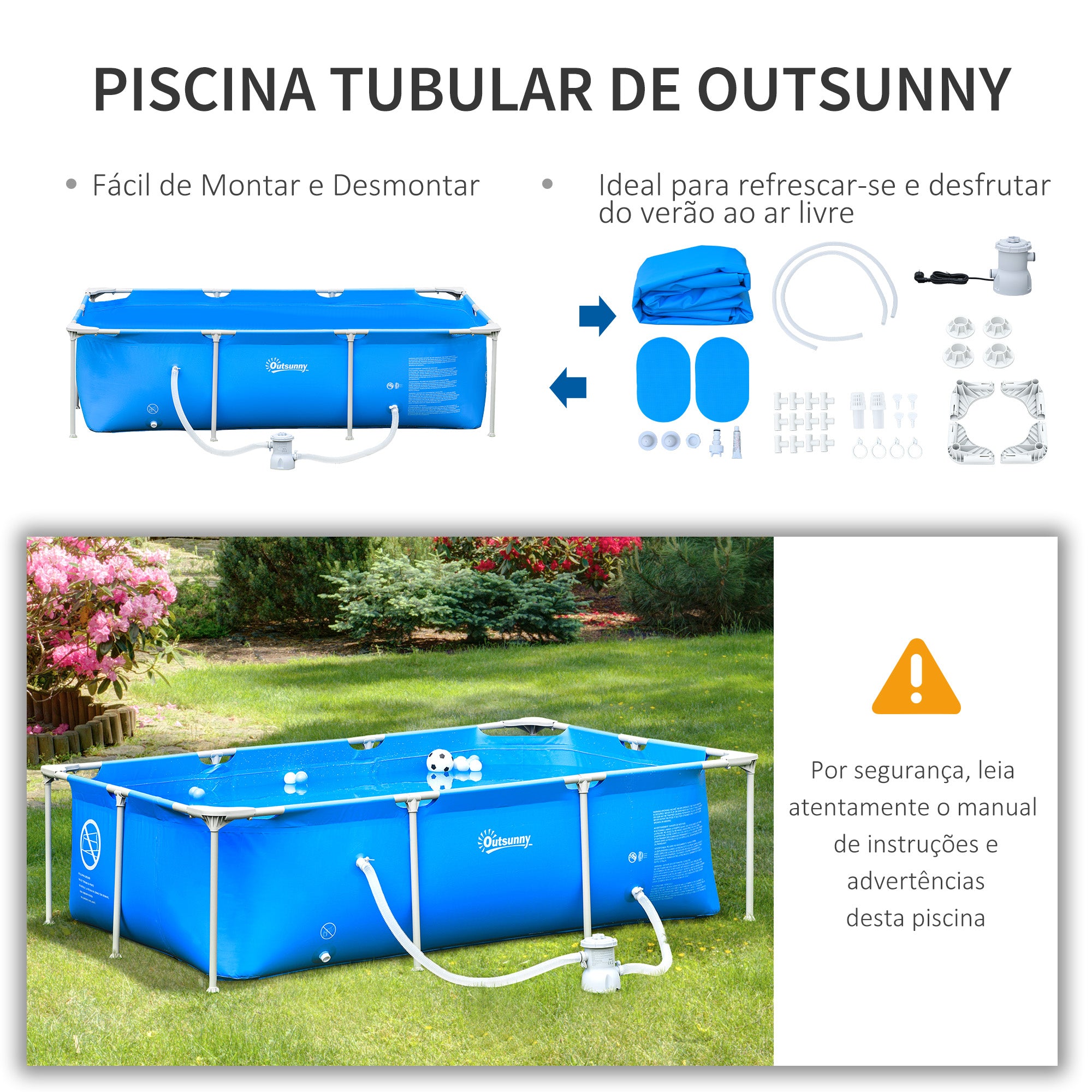 Piscina Desmontável Tubular 252x152x65cm Azul