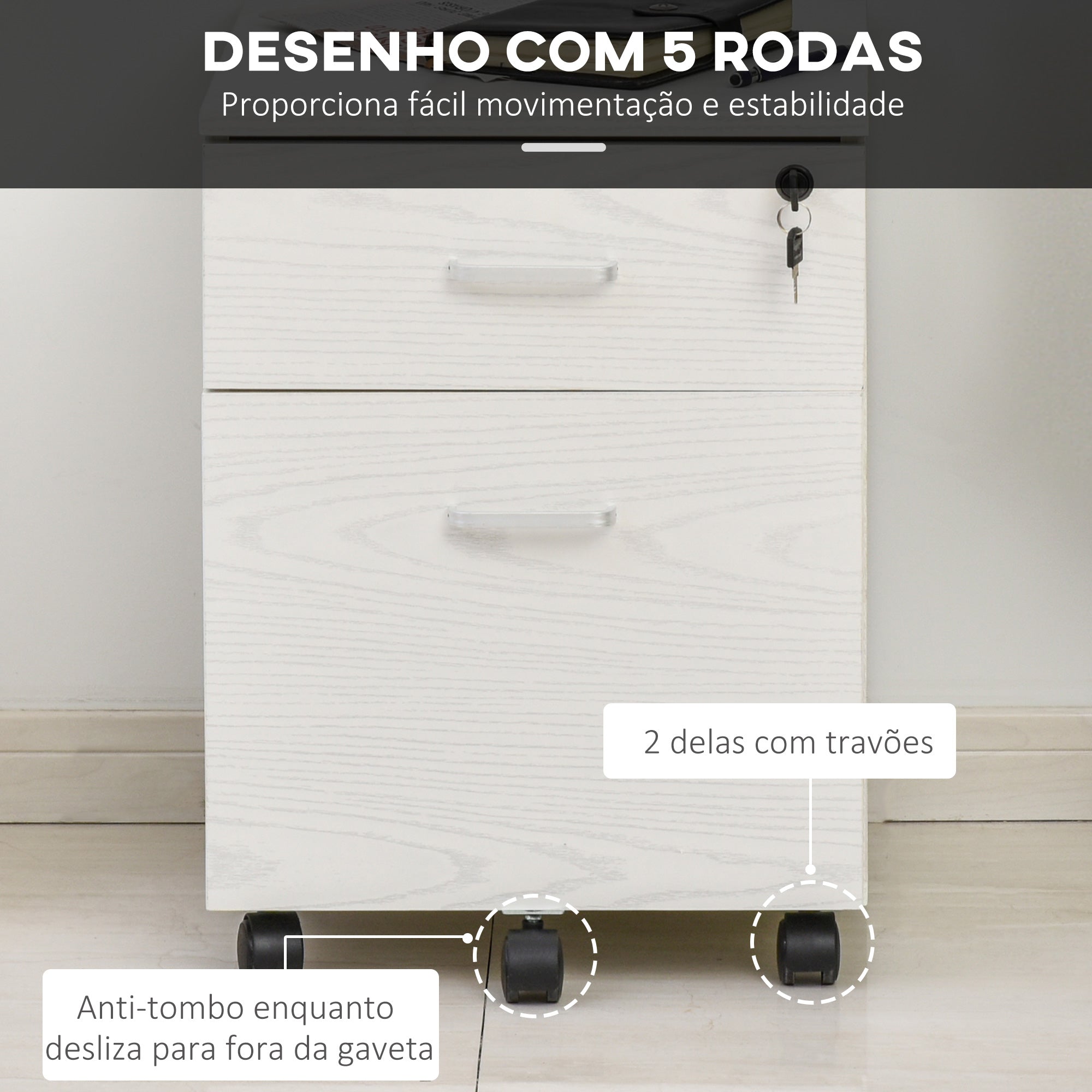 Bloco de Gavetas para Escritório 40x45x55,6cm - Branco
