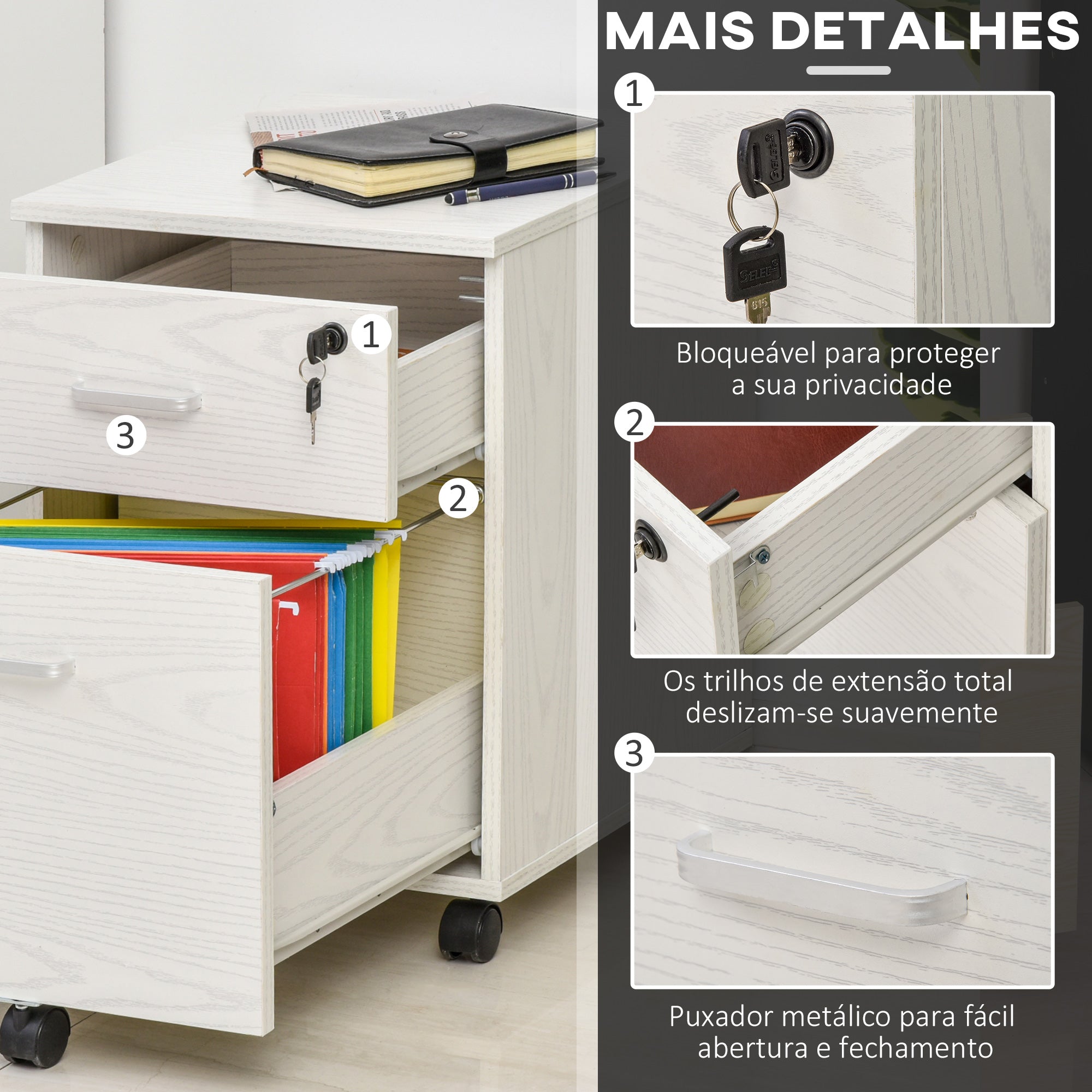 Bloco de Gavetas para Escritório 40x45x55,6cm - Branco