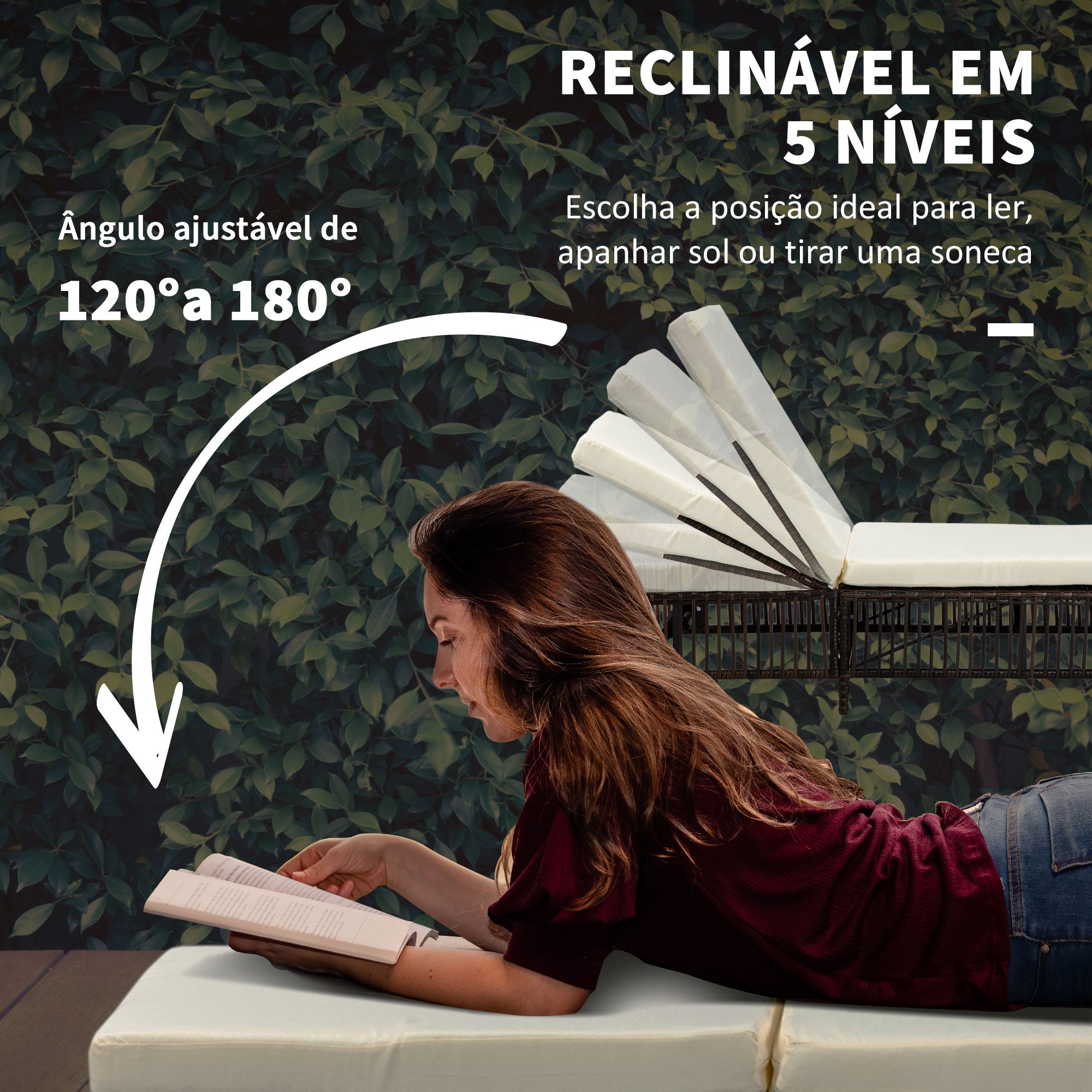 Espreguiçadeiras de Jardim de Vime Sintético Marrom 196x54x32cm - Conjunto de 2 com Mesa de Centro