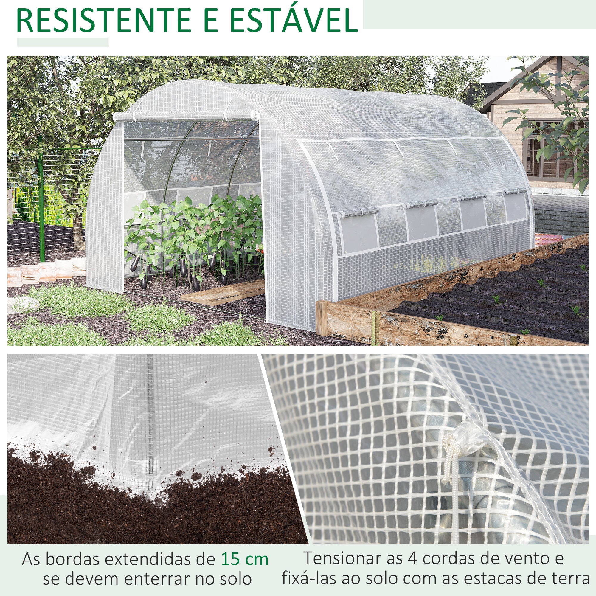 Estufa de Jardim Túnel – 4x3x2m – Branca – Aço galvanizado