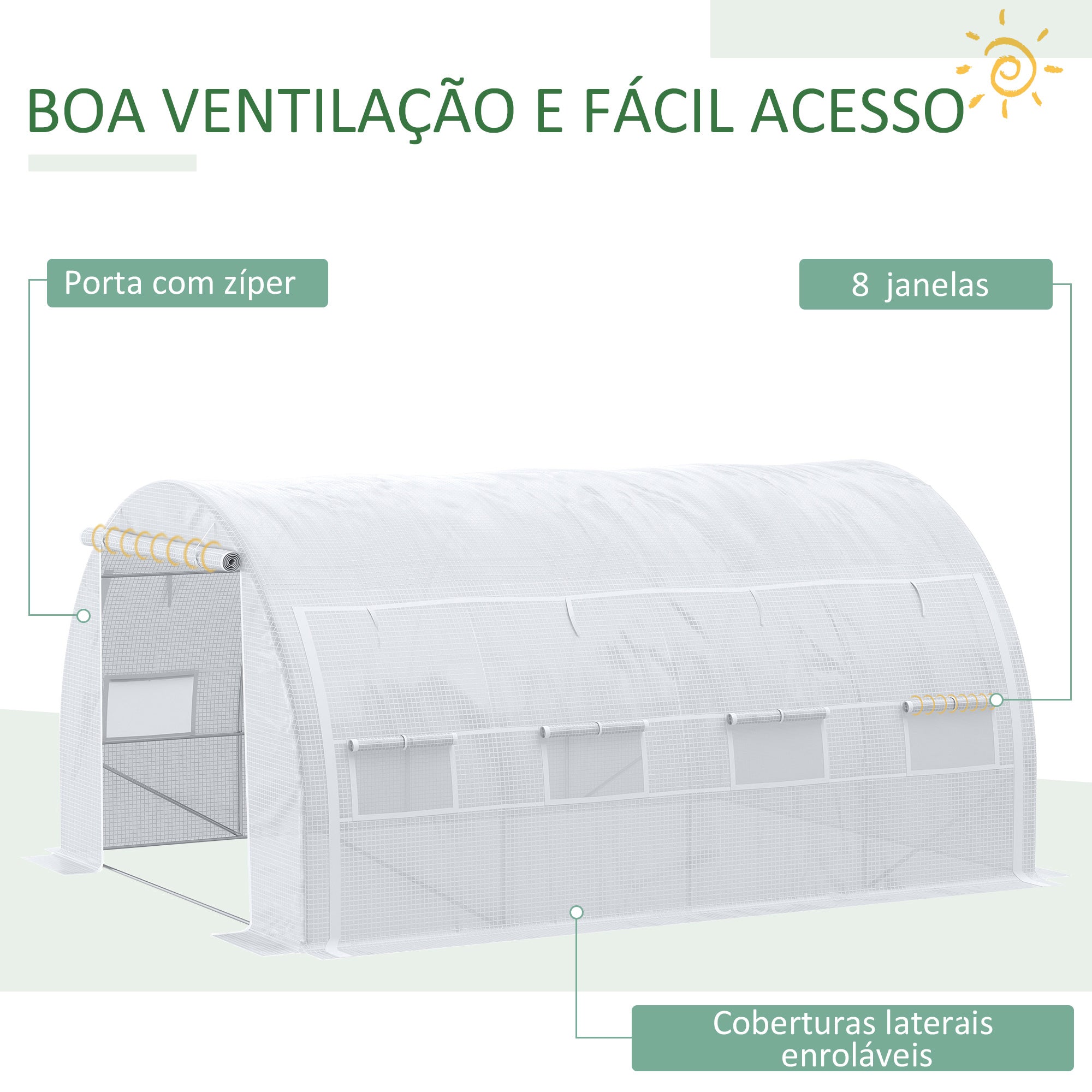 Estufa de Jardim Túnel – 4x3x2m – Branca – Aço galvanizado