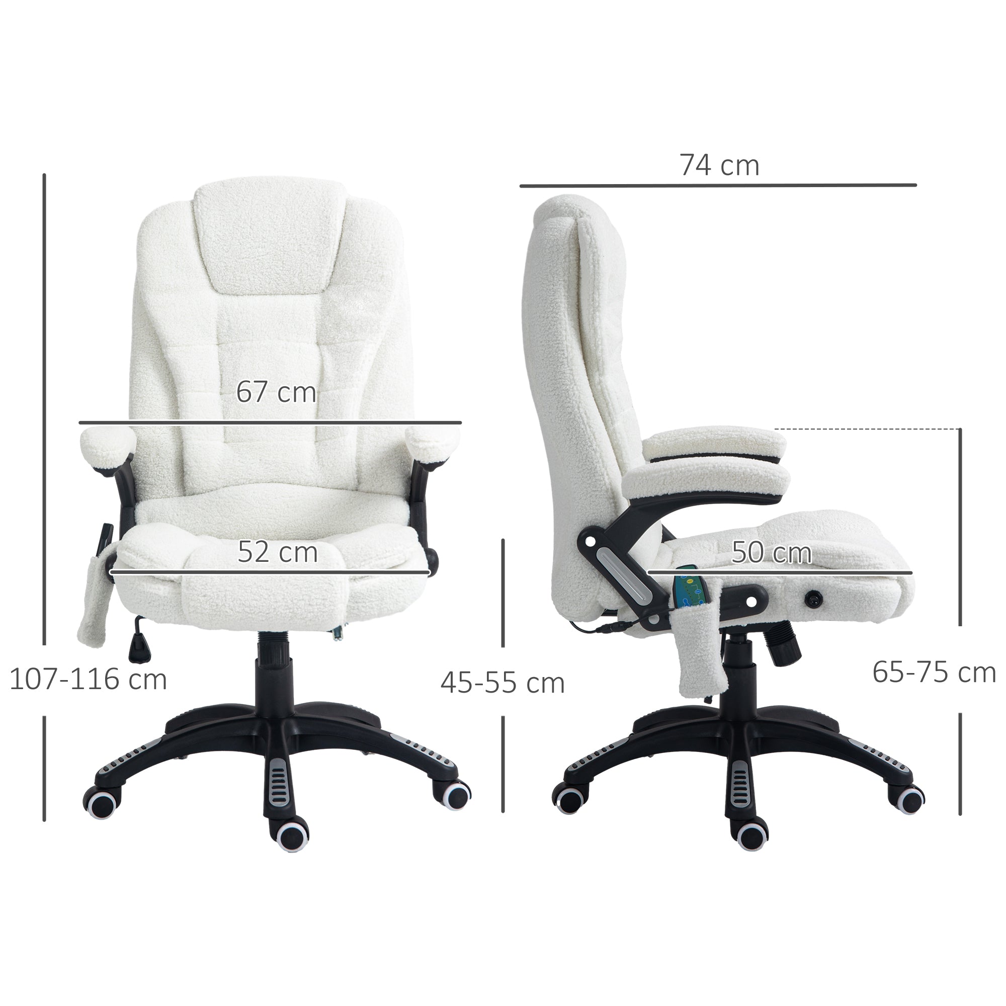 Cadeira de Escritório com Massagem e Aquecimento 67x74x107-116 cm Branco