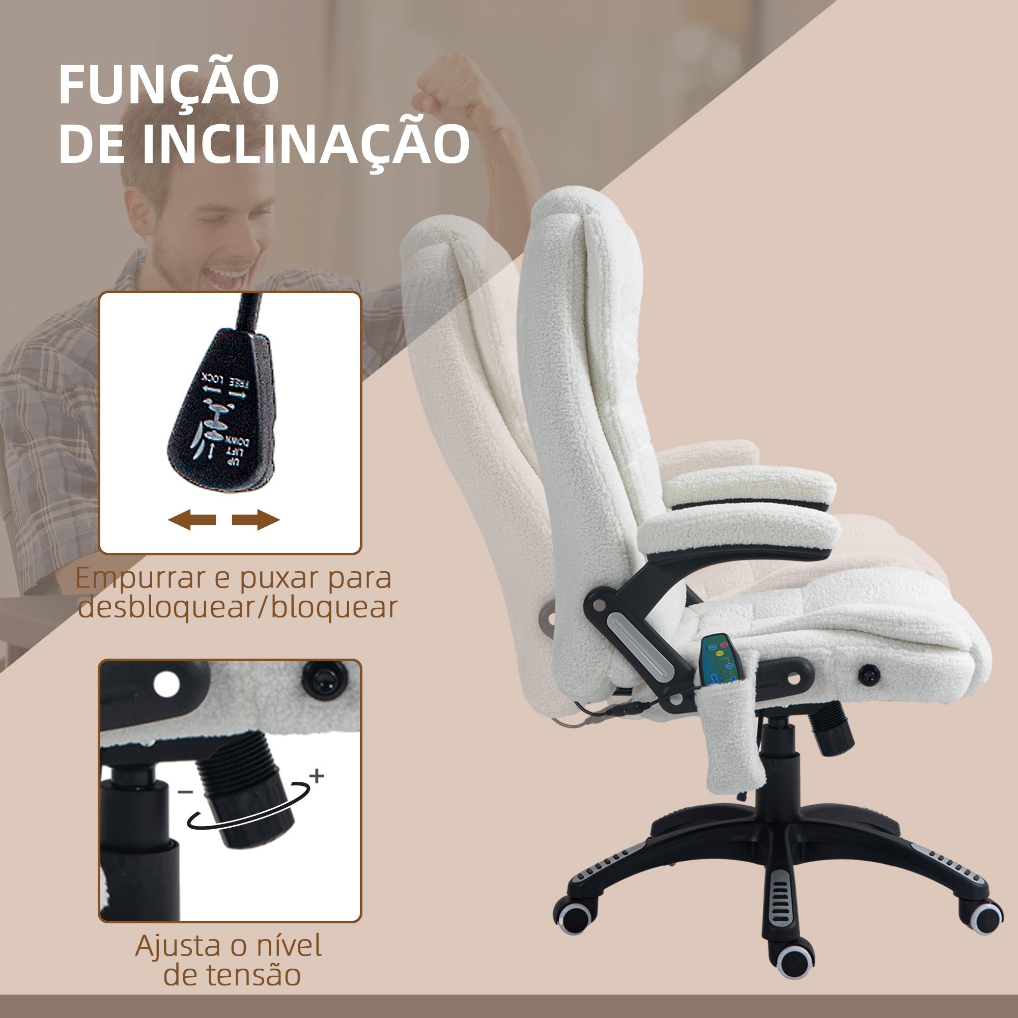 Cadeira de Escritório com Massagem e Aquecimento 67x74x107-116 cm Branco