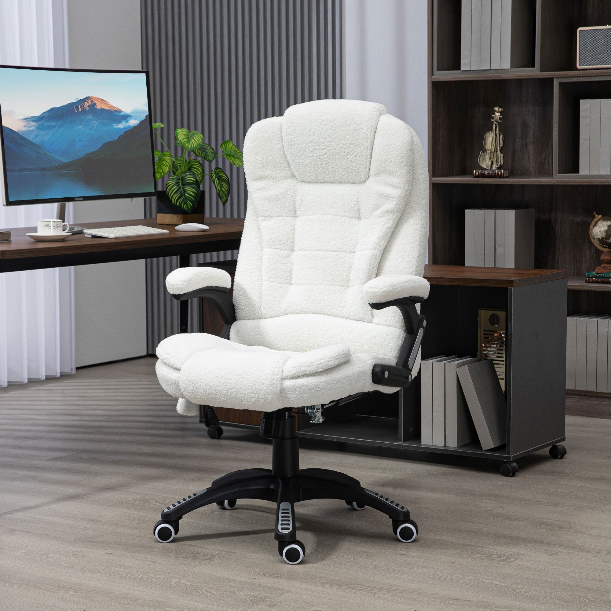 Cadeira de Escritório com Massagem e Aquecimento 67x74x107-116 cm Branco