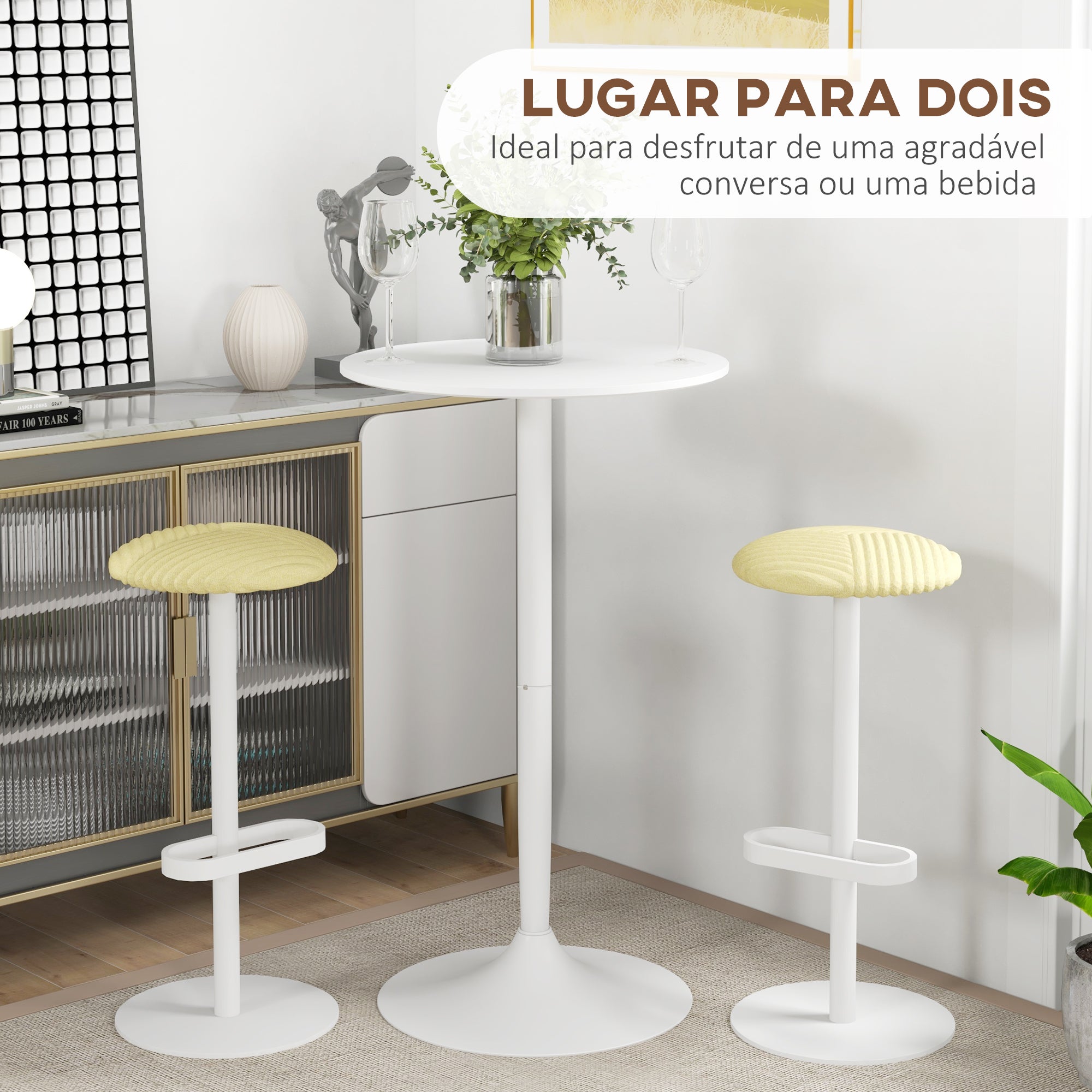 Mesa de Bar Redonda Branca Ø60x102 cm - Moderna e Compacta