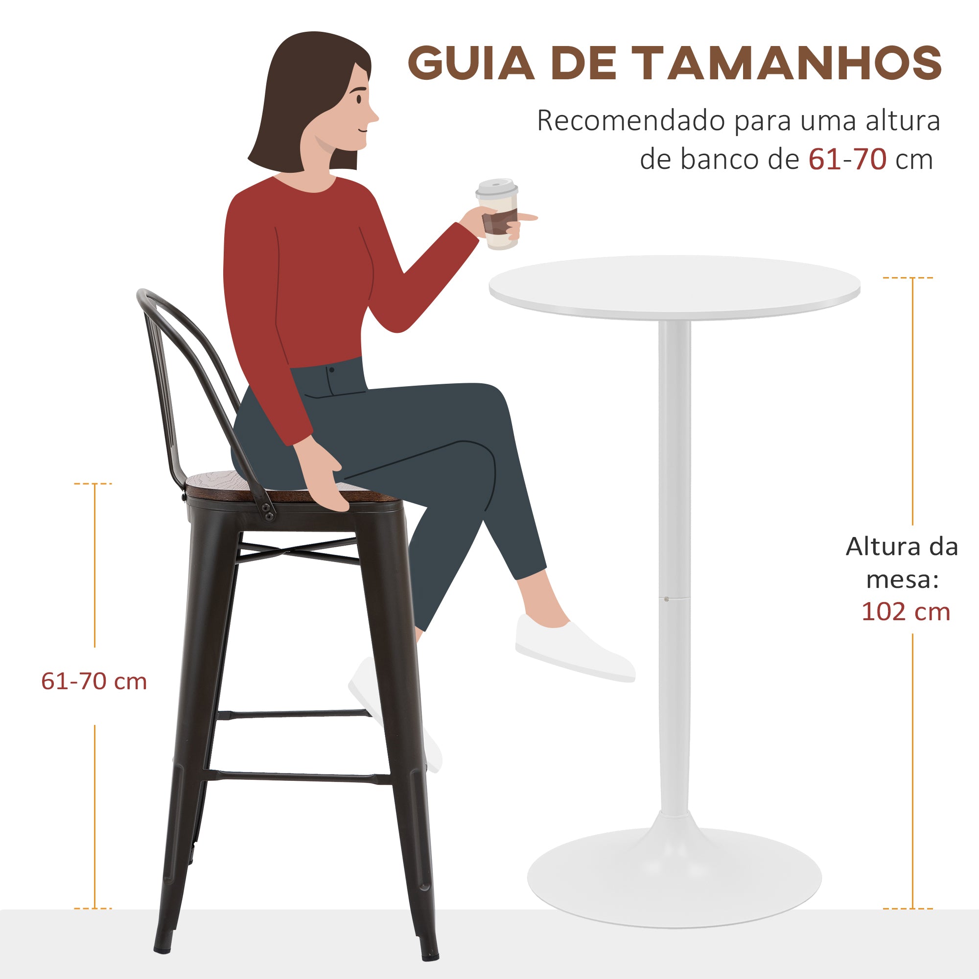 Mesa de Bar Redonda Branca Ø60x102 cm - Moderna e Compacta