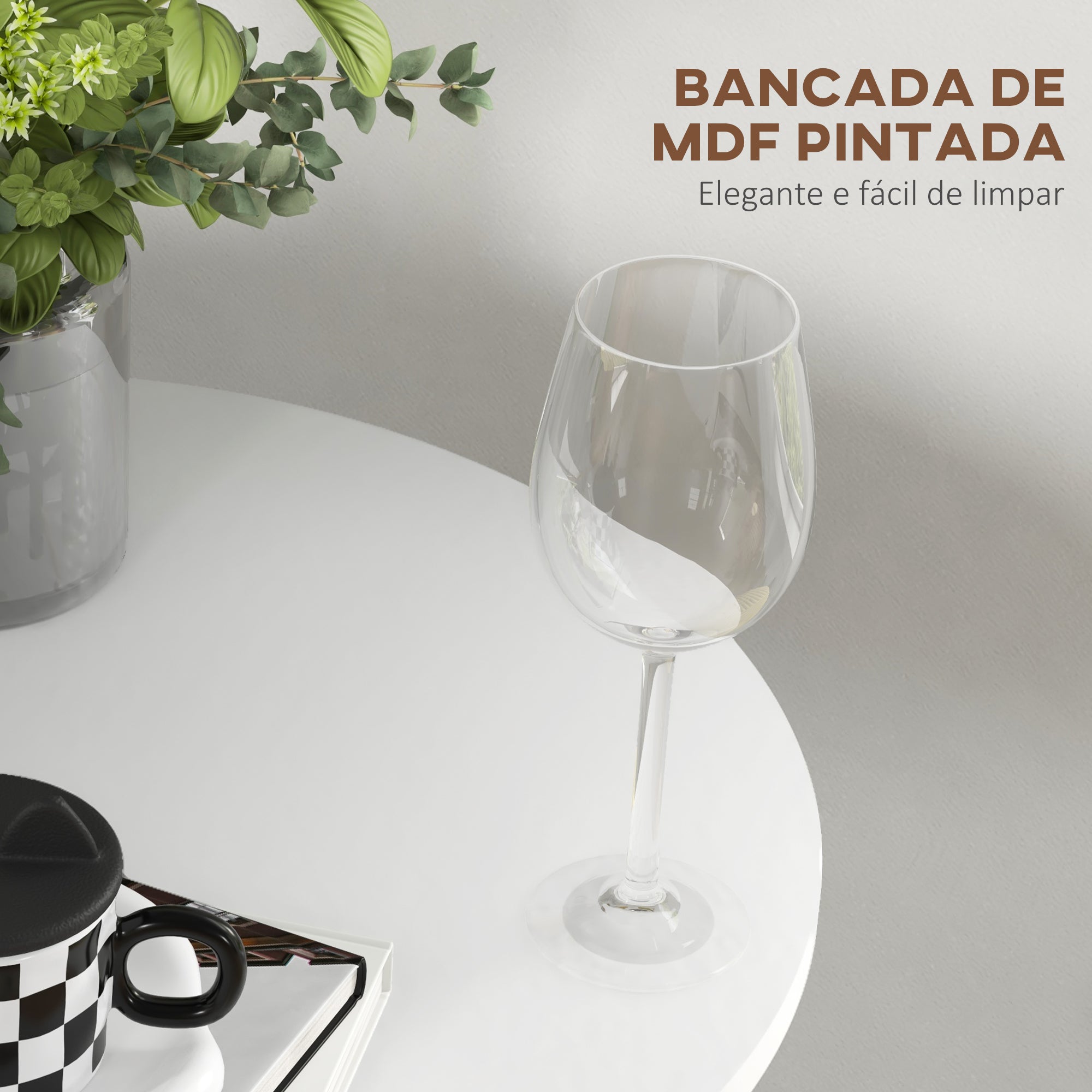Mesa de Bar Redonda Branca Ø60x102 cm - Moderna e Compacta